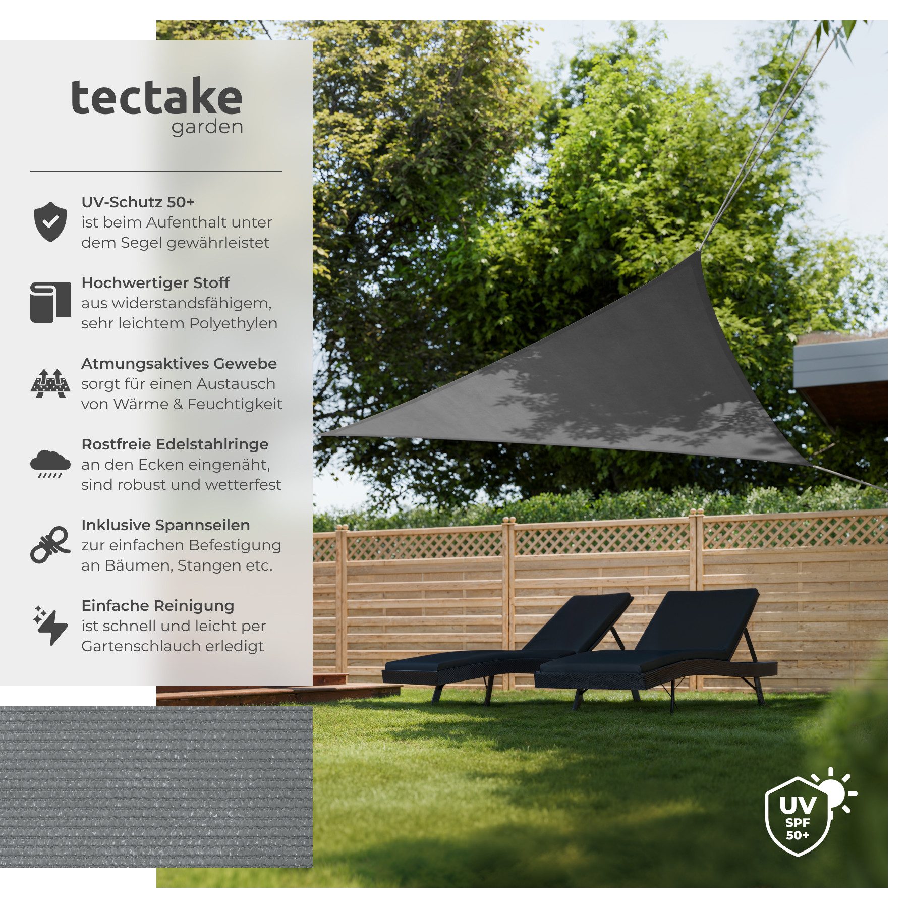 tectake Sonnensegel, (Set, 3 x 3 x 3 m), dreieckig mit UV-Schutz 50+