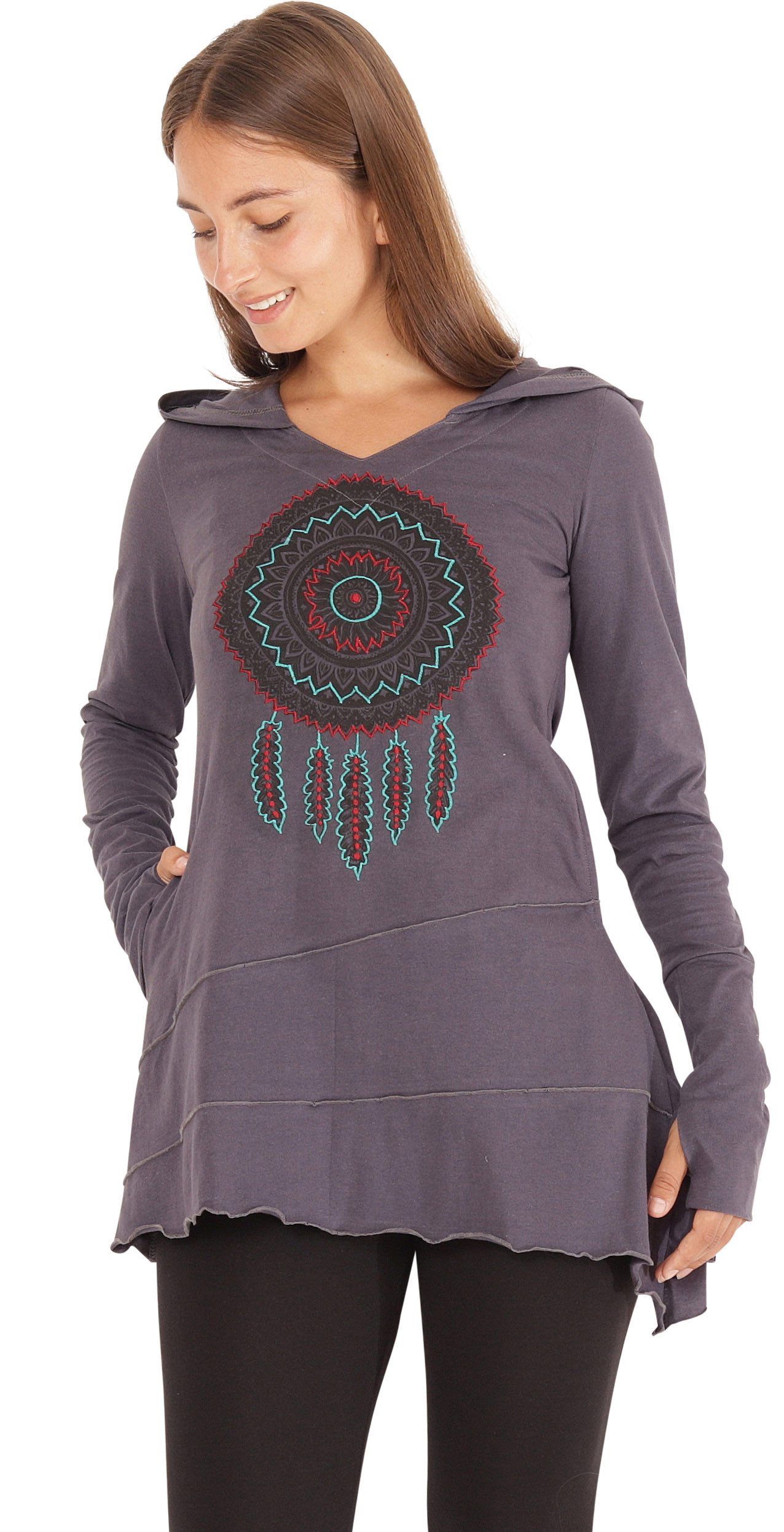 PUREWONDER Tunikashirt Longshirt Tunika mit Traumfänger und Zipfelkapuze Nr günstig online kaufen