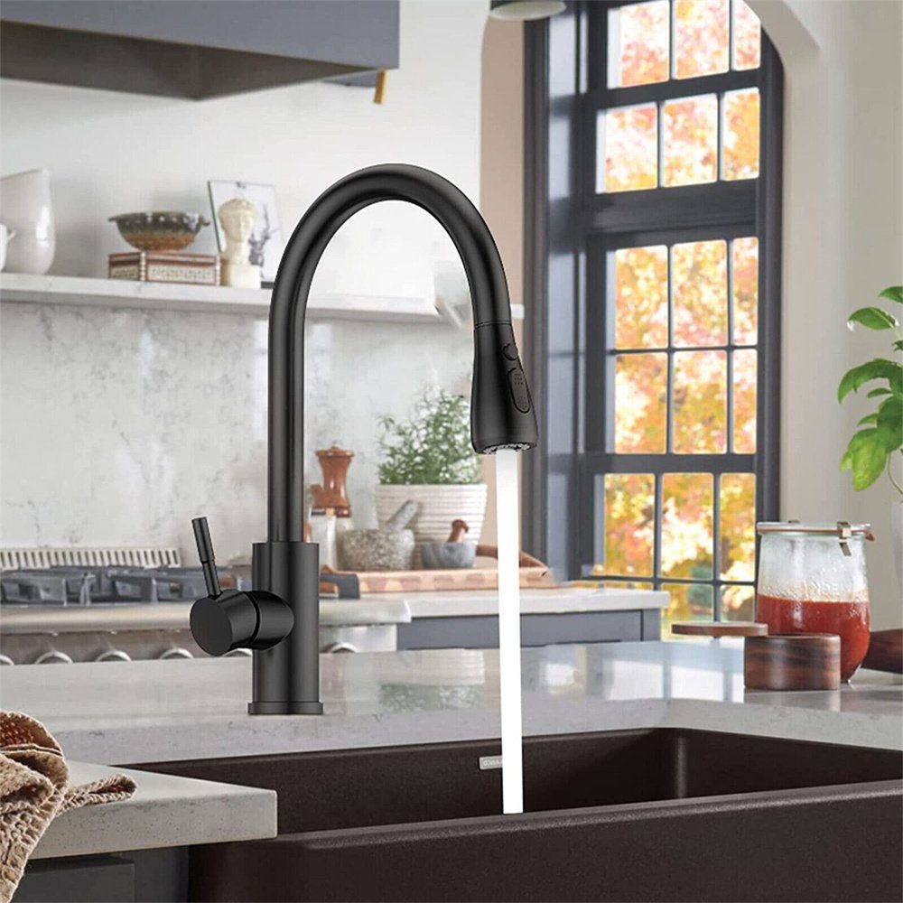 Edelstahl 360° Küche Einhandmische (1-St) Wasserhahn Brause Ausziehbar Küchenarmatur mit Küchenarmatur Dekorative