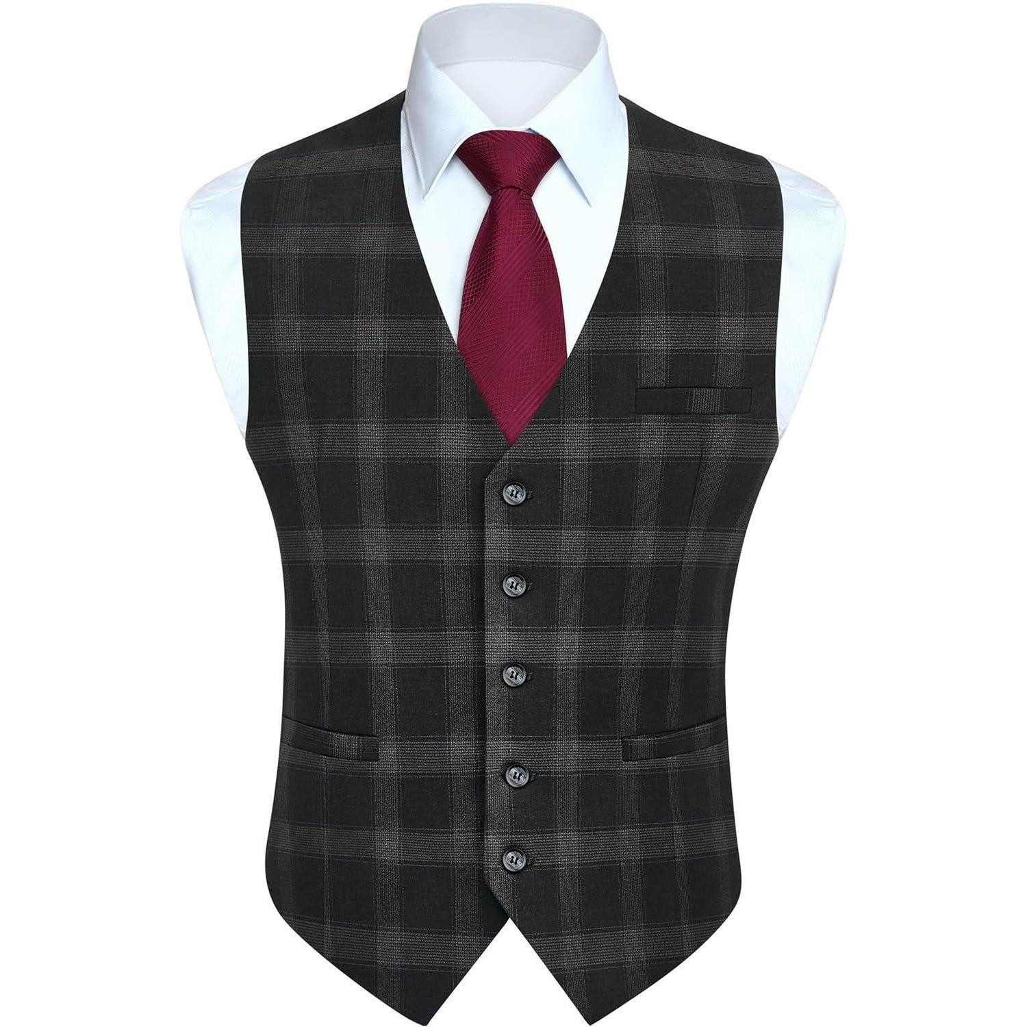 LuxusKollektion Krawatte Anzugweste Herren kariert Hahnentritt Baumwolle Hochzeit XS Dunkelgrau