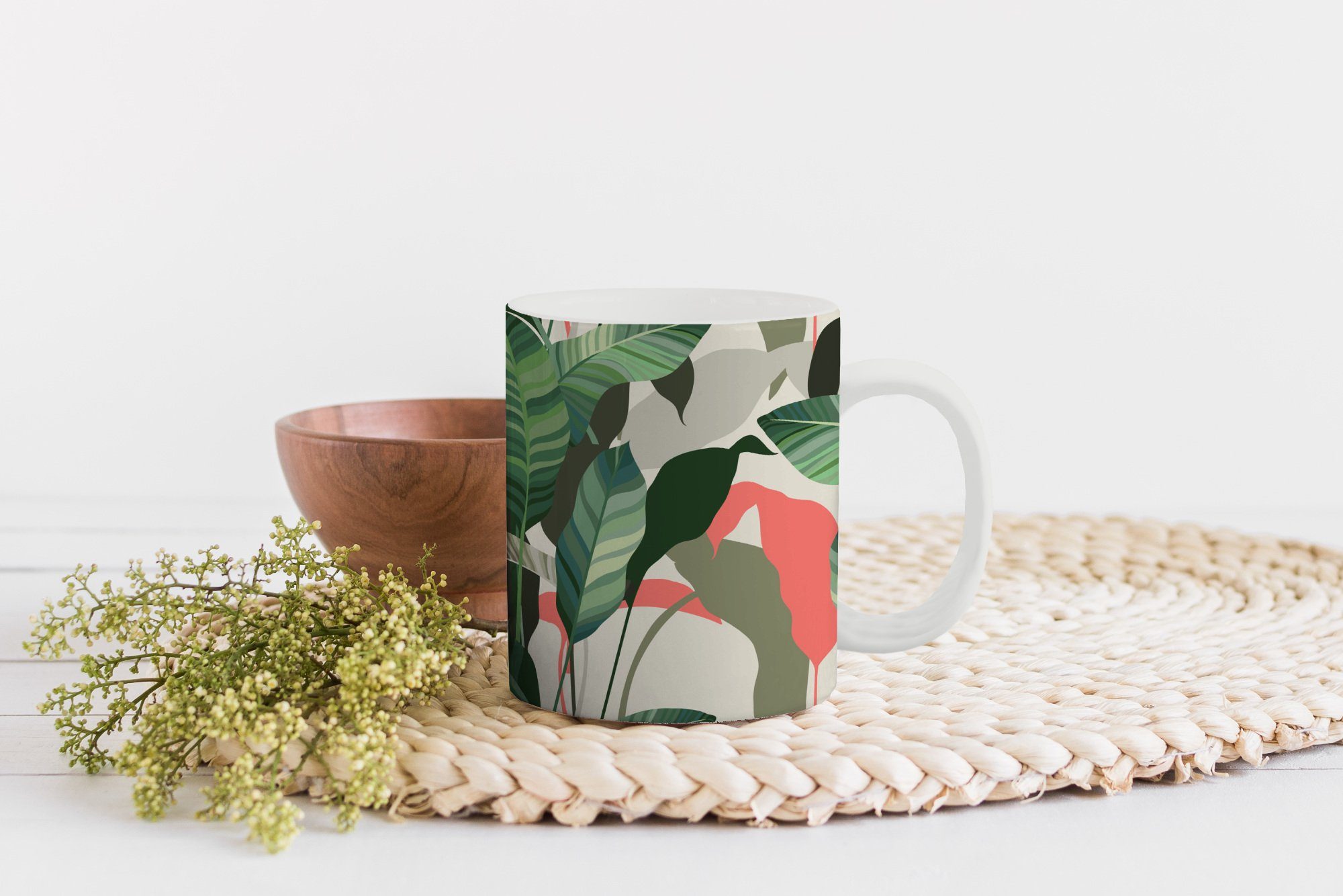 Tasse Geschenk Rosa, MuchoWow Kaffeetassen, Teetasse, Blätter Keramik, - - Becher, Teetasse, Tropisch