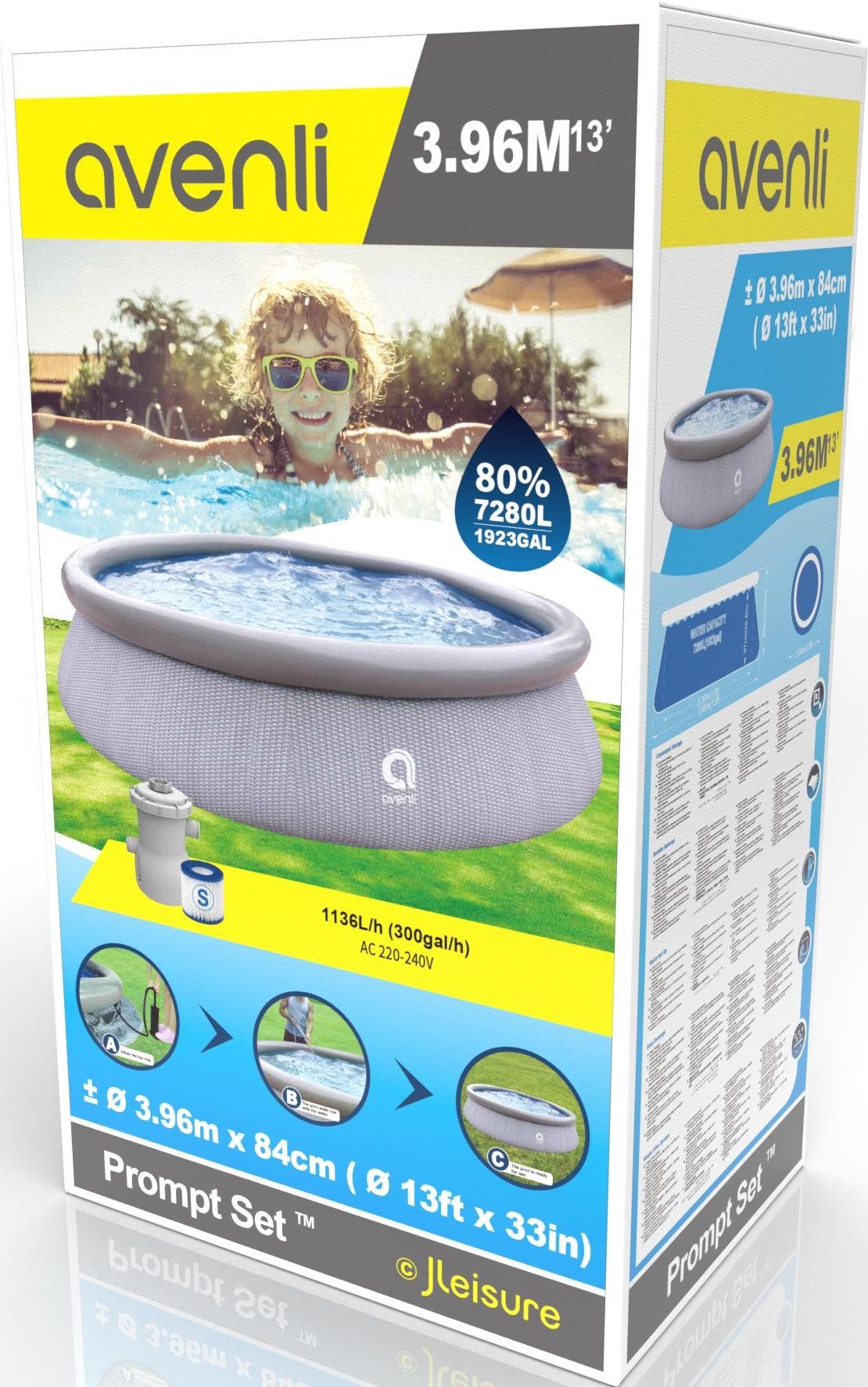 Avenli Pool Prompt Set Pool 396 x 84 cm Rattan Optik (Aufstellpool Komplettset, Quick Up Pool Komplettset), Swimmingpool inklusive Filterpumpe und Filterkartusche