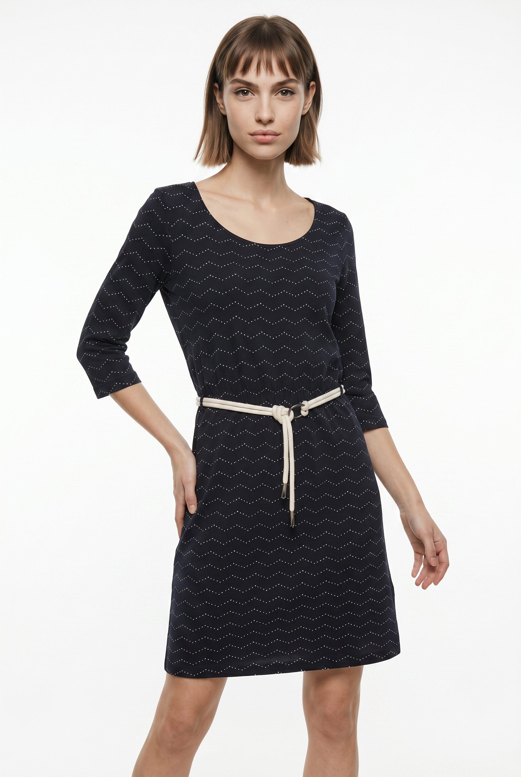 Ragwear Jerseykleid LILITHA ZIG ZAG O mit Taillen-Bindegürtel
