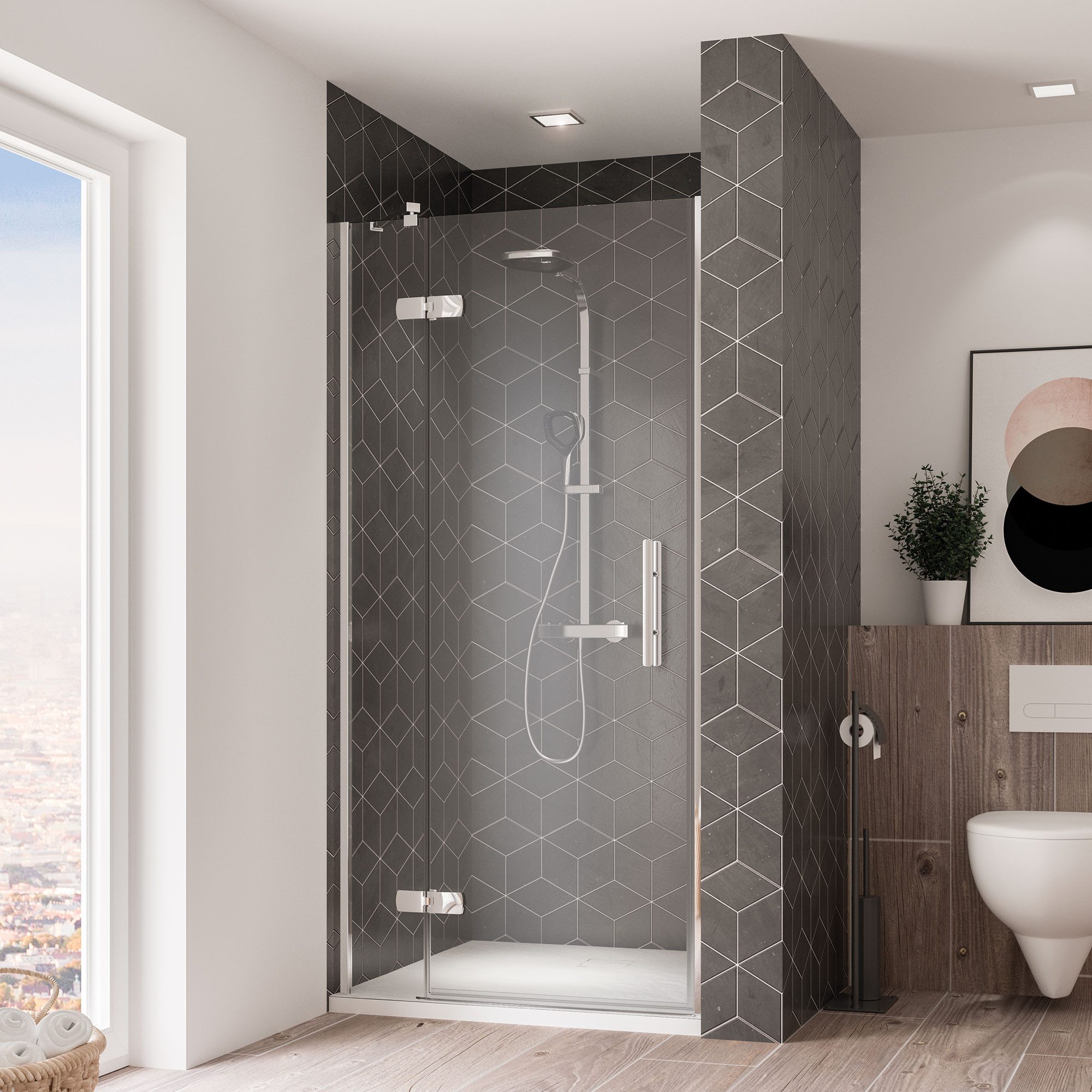 BREUER Dusch-Schiebetür Avanta Drehtür + Festteil (Anschlag links) für Nische Klarglas 900 mm