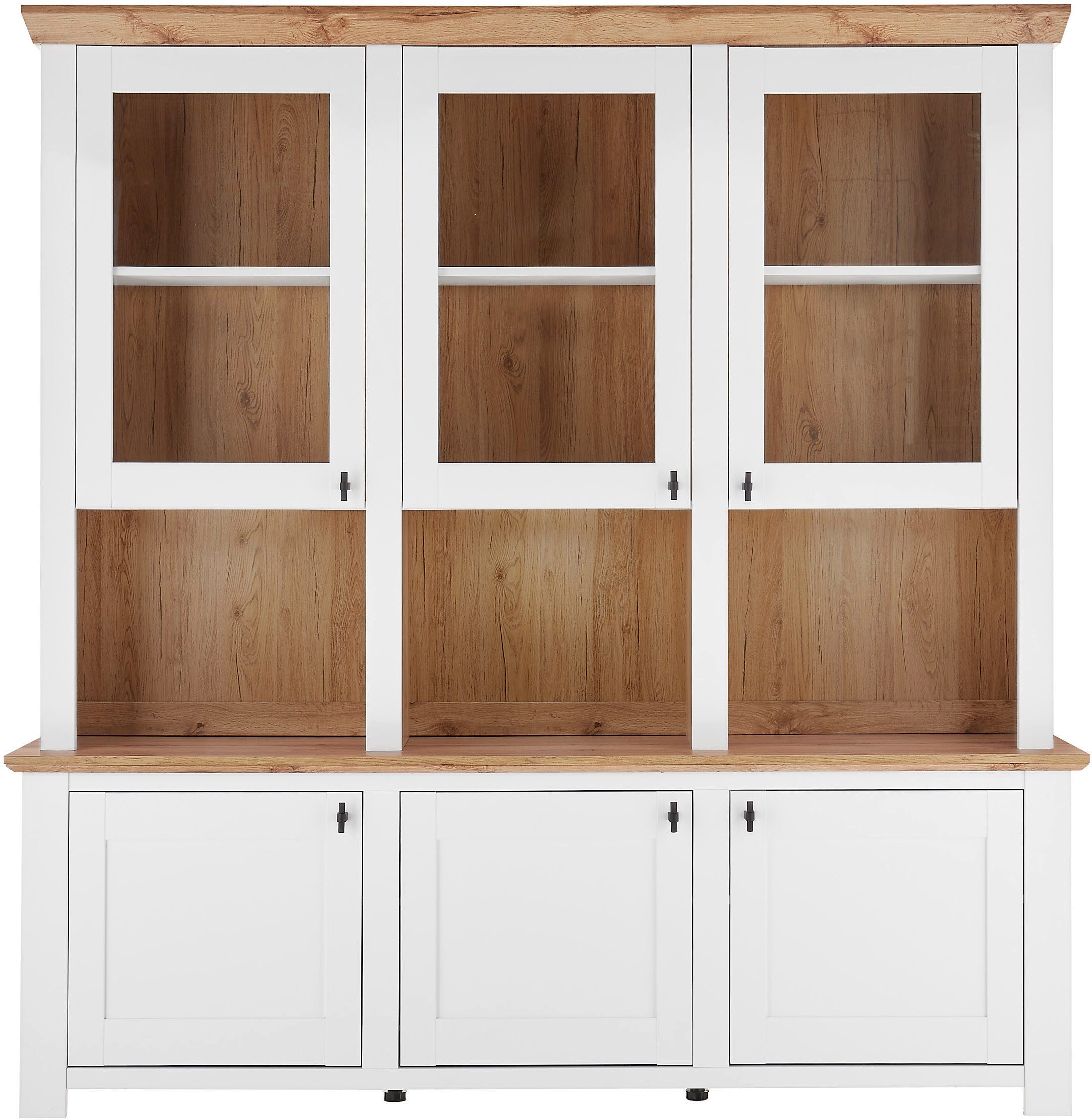 Home affaire Buffet Bristol, Bücherschrank im Landhausstil, moderner Hochschrank schwarze Metallgriffe, elegante Kranzoptik, ausreichend Stauraum