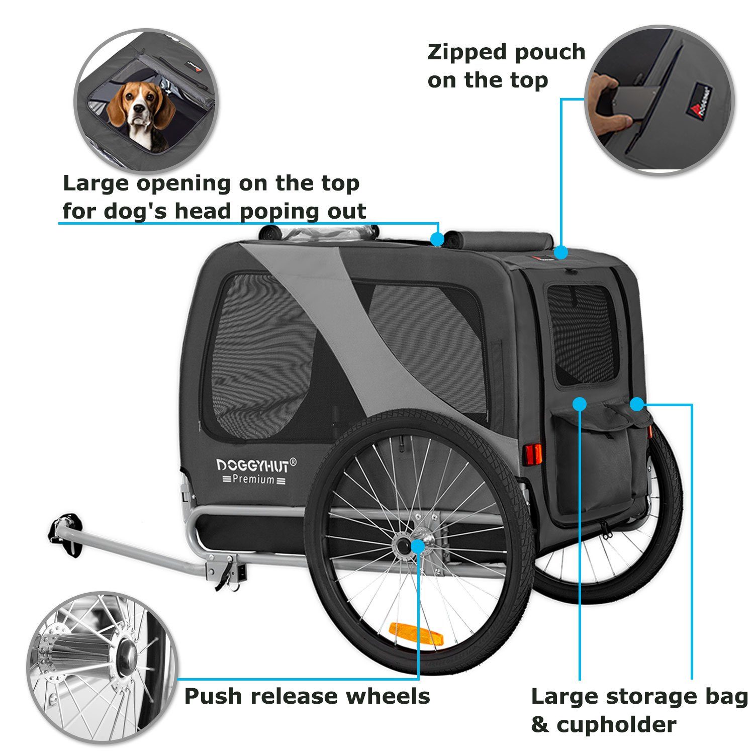 TIGGO Fahrradhundeanhänger DOGGYHUT® Hundefahrradanhänger 15 - 30kg Hundeanhänger Fahrradanhänger