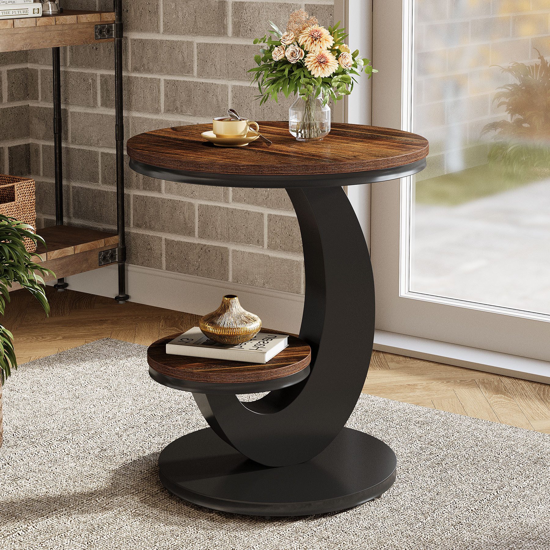 Tribesigns Beistelltisch 2-Tier Couchtisch, Sofatisch Nachttisch mit Holz-Metall-Bogengestell