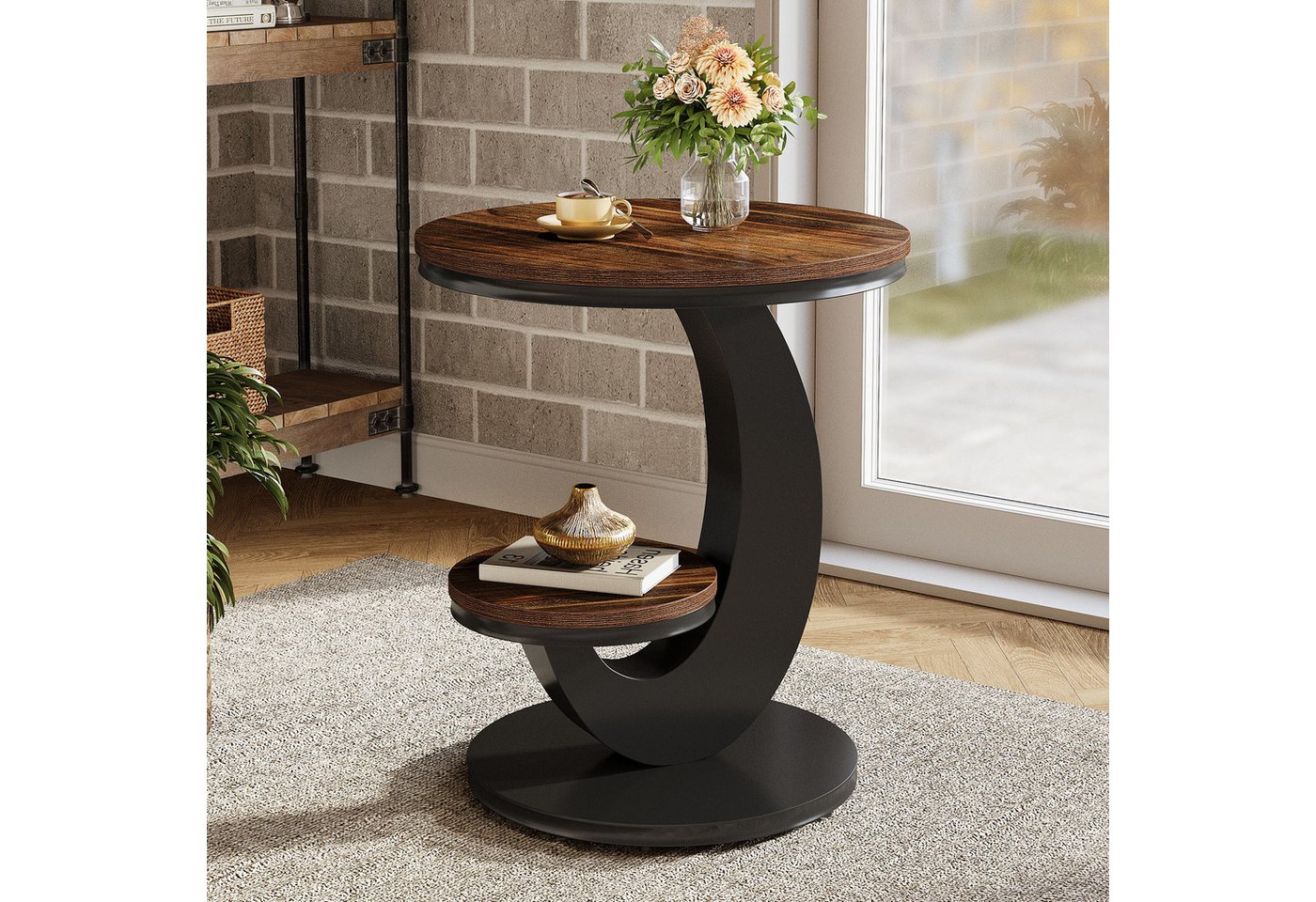 Tribesigns Beistelltisch 2-Tier Couchtisch, Sofatisch Nachttisch mit Holz-Metall-Bogengestell