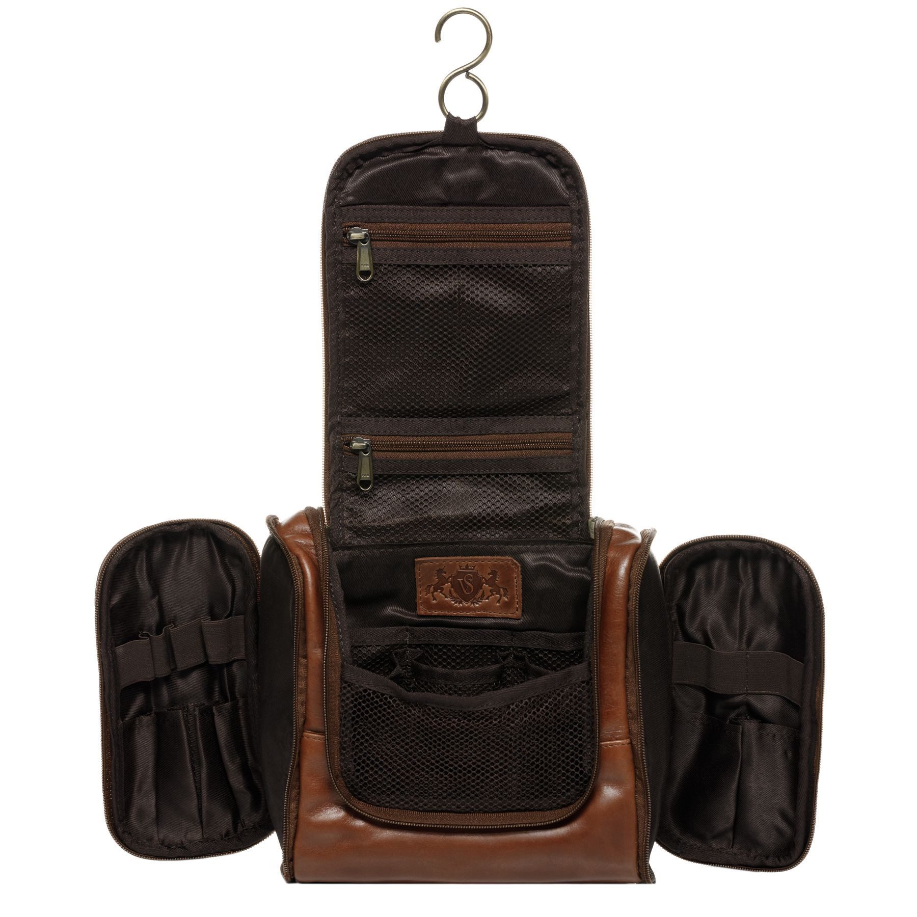 SID & VAIN Kulturbeutel echt Leder Kulturtasche zum Aufhängen groß hell-braun, Waschbeutel Echtleder für Damen & Herren, Kosmetiktasche hellbraun – Bild 4 von 5