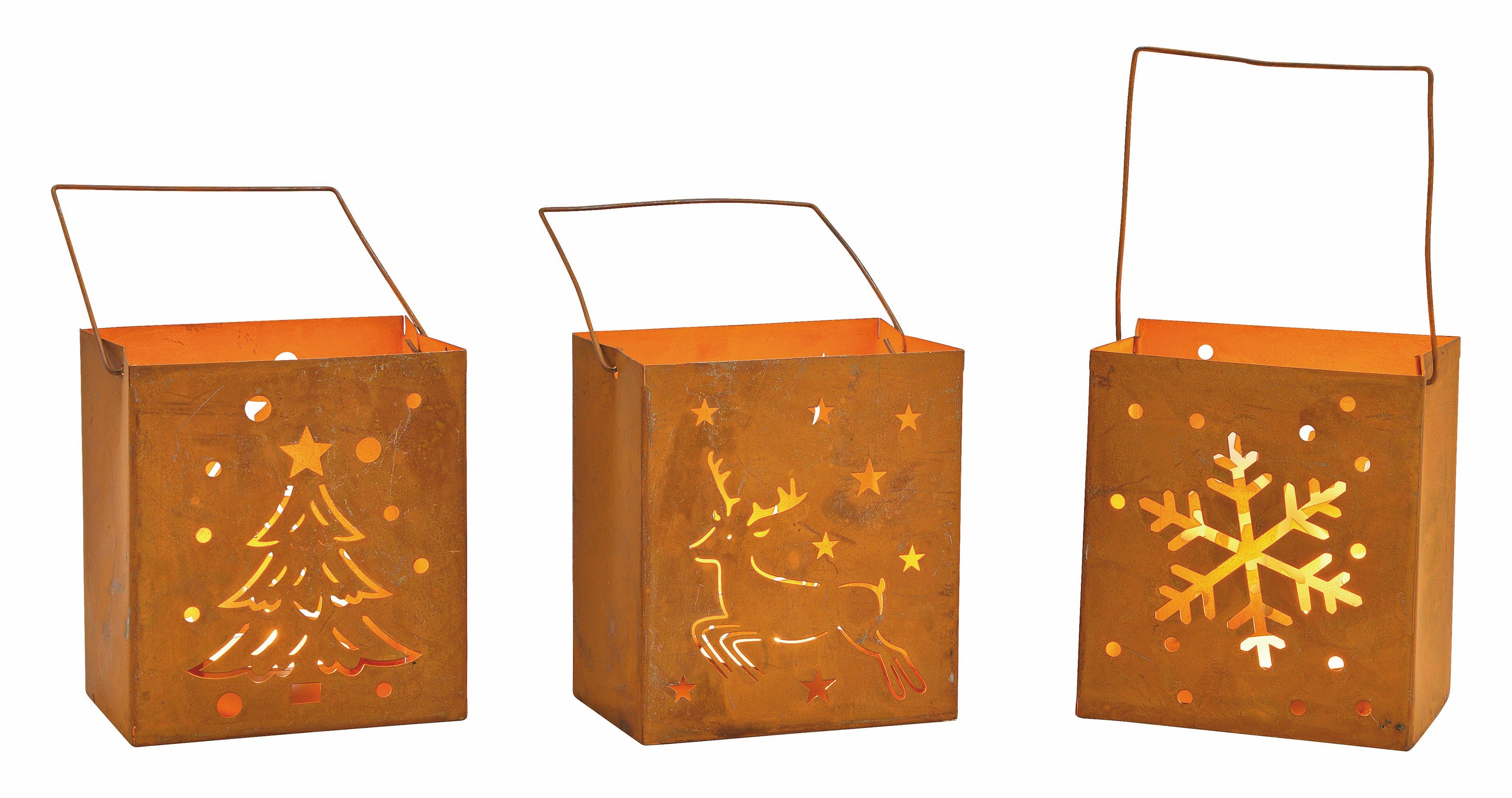 Spetebo Windlicht Metall Windlicht "Weihnachten" 3er Set - 10 x 9 cm (Set, 3 St., 3-teilig), Deko Tisch Laterne Kerzen Teelicht Halter - 3 Motive Tannenbaum