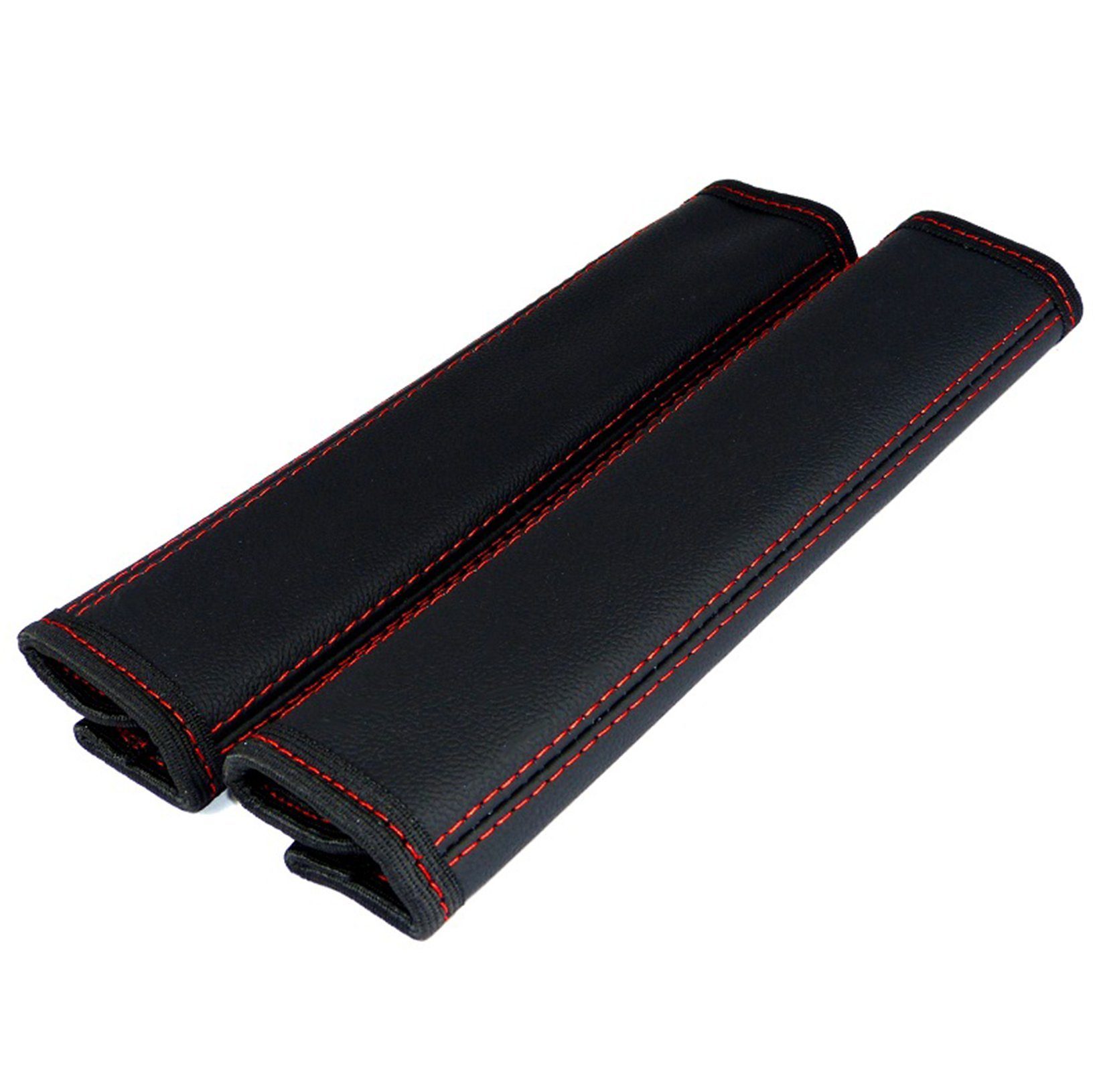 L & P Car Design Gurtpolster Gurtschoner Auto in Schwarz mit roter Naht Sicherheitsgurt, (2 Stück), Echtleder