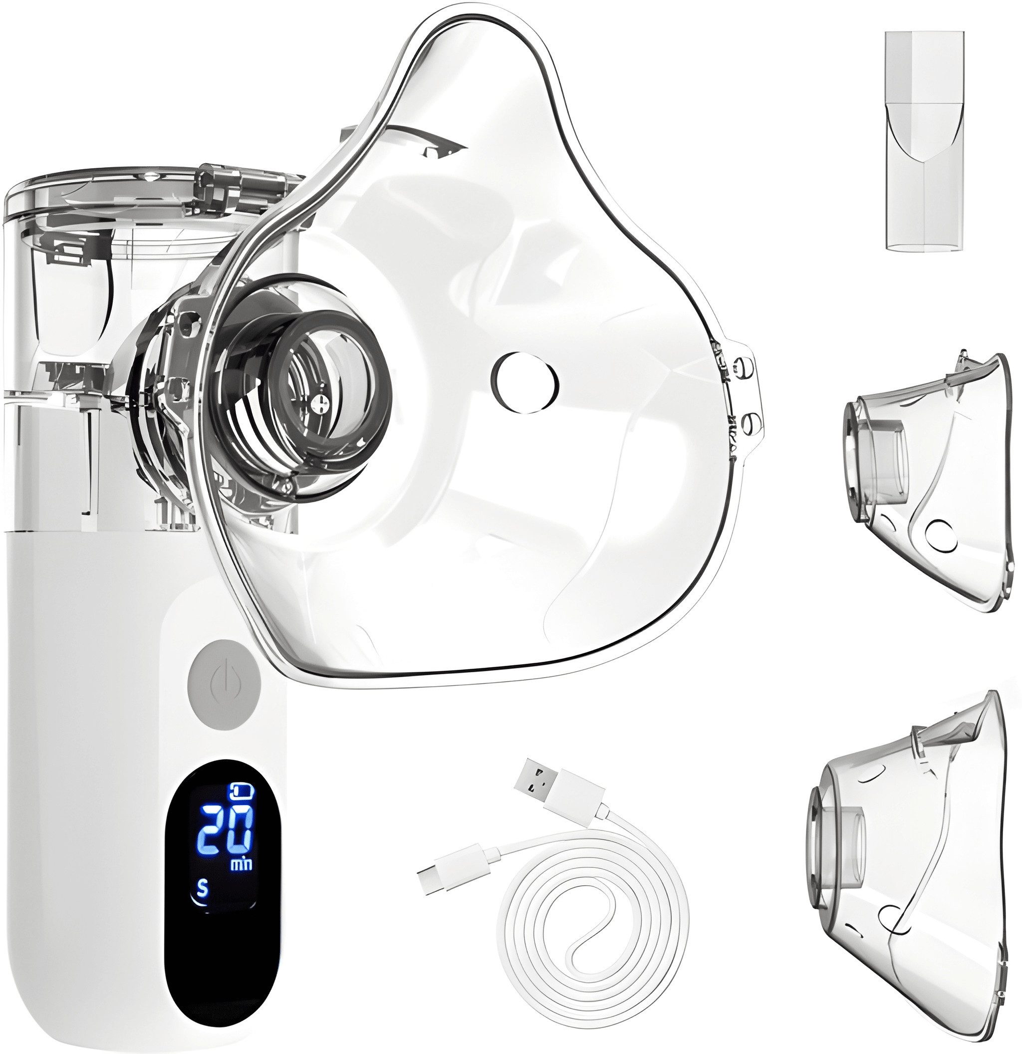 Athlix Inhalationsgerät Inhalator Vernebler für Kinder und Erwachsene mit LED-Bildschirm, Drei Nebel-Stufen, < 3,5 µm Partikelgröße, Reinigungsfunktion