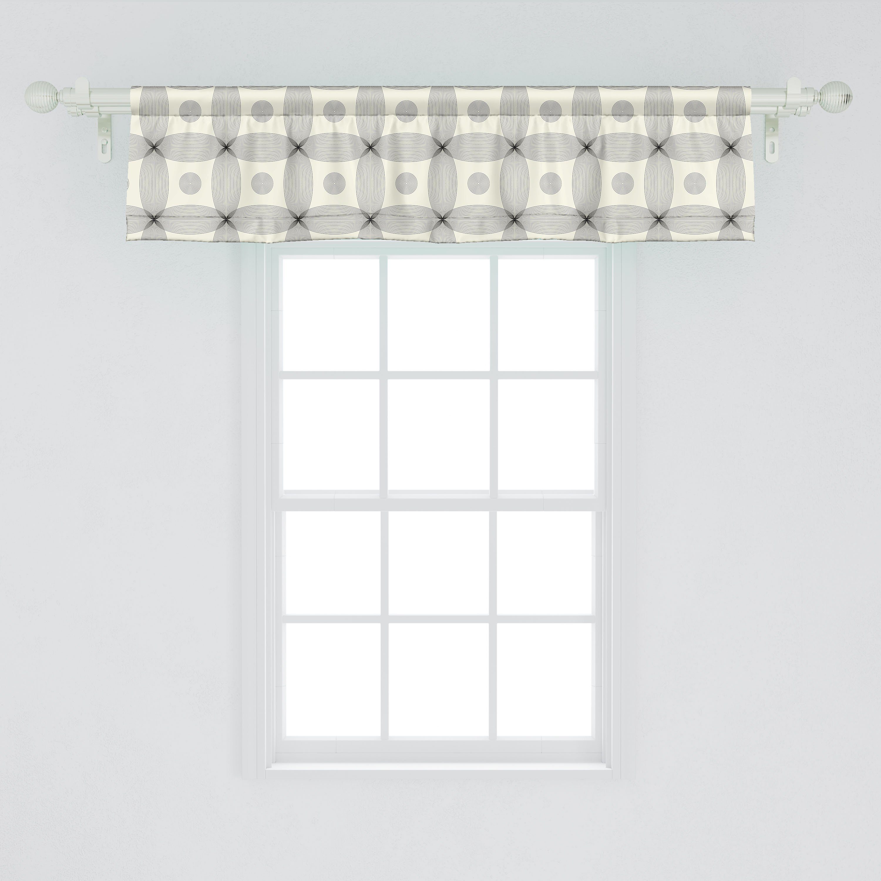 Scheibengardine Vorhang Volant für Küche Grid Microfaser, Dekor mit Line Stangentasche, Art Thin Geometrisch Abakuhaus, Schlafzimmer Modern