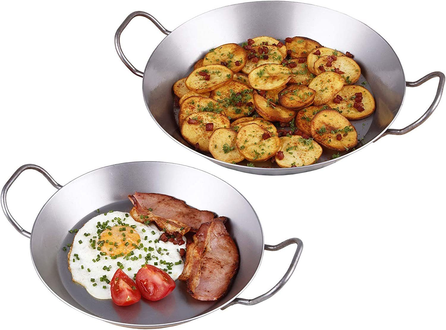 CHG Bratpfanne 2er Set Eisenpfannen 24 & 28cm - silber, Eisen