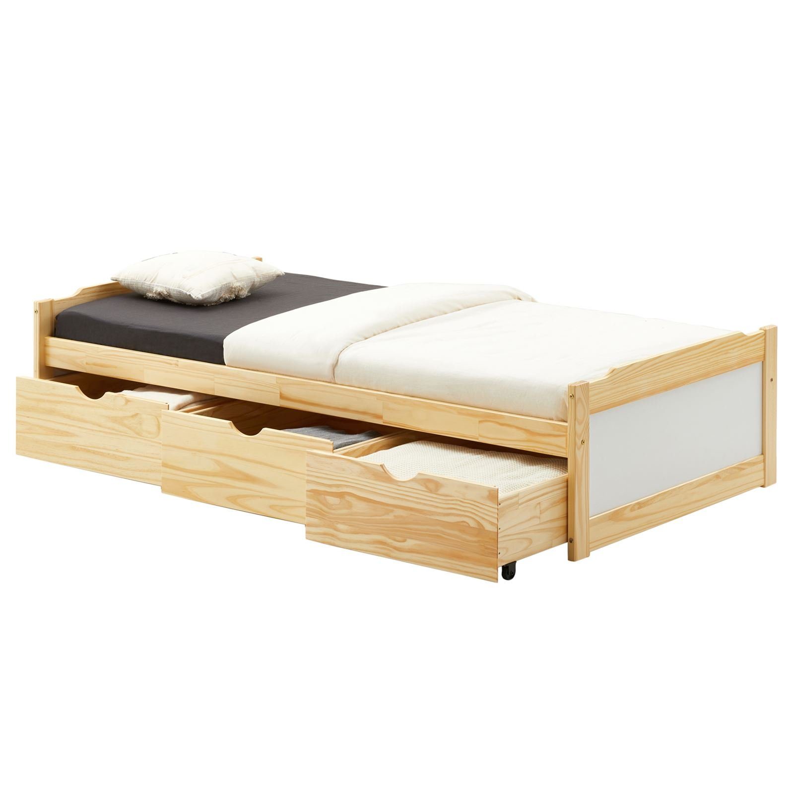 IDIMEX Funktionsbett MIA, Bett mit Stauraum Jugendbett Funktionsbett Gästebett Tagesbett 90x190 natur