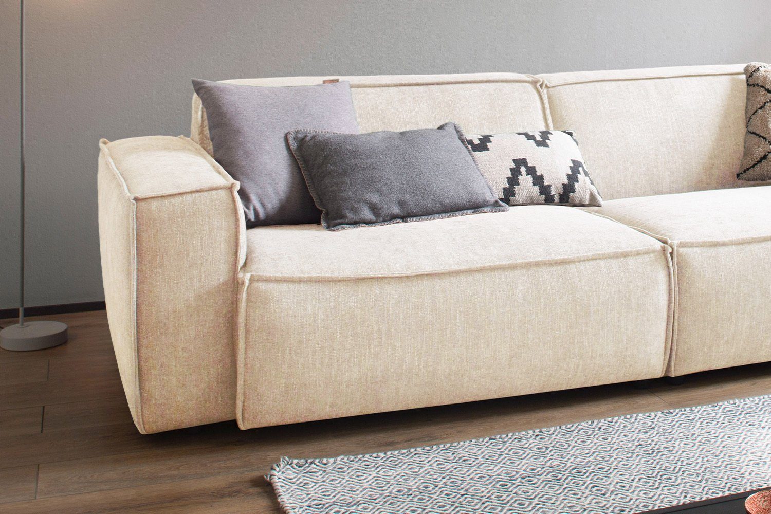 versch. Farben KAWOLA SAMU, Stoff 3-Sitzer creme Sofa od. 2-Sitzer