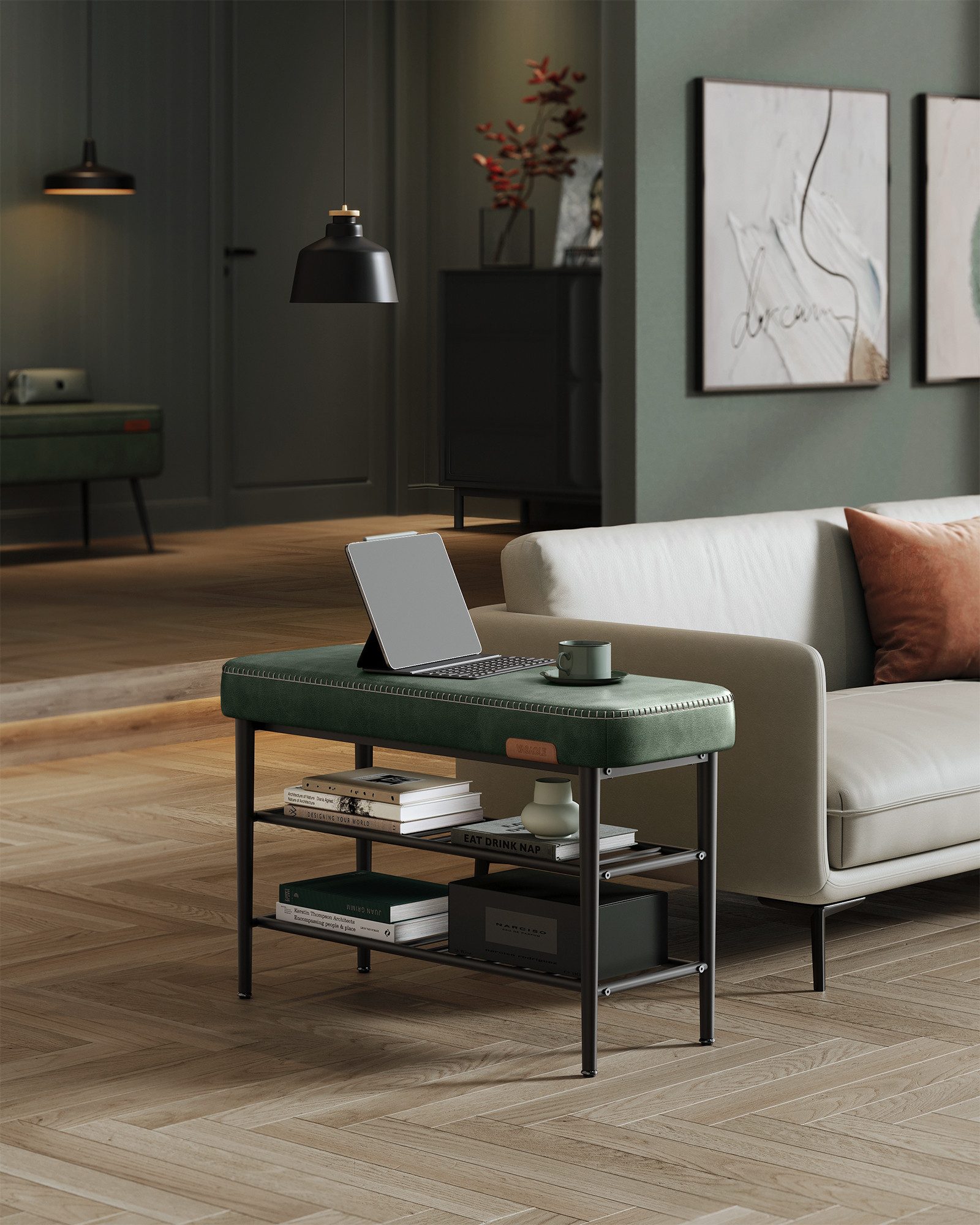 VASAGLE Schuhbank, Schuhregal, EKHO Series, Kunstleder, 30 x 80 x 50 cm