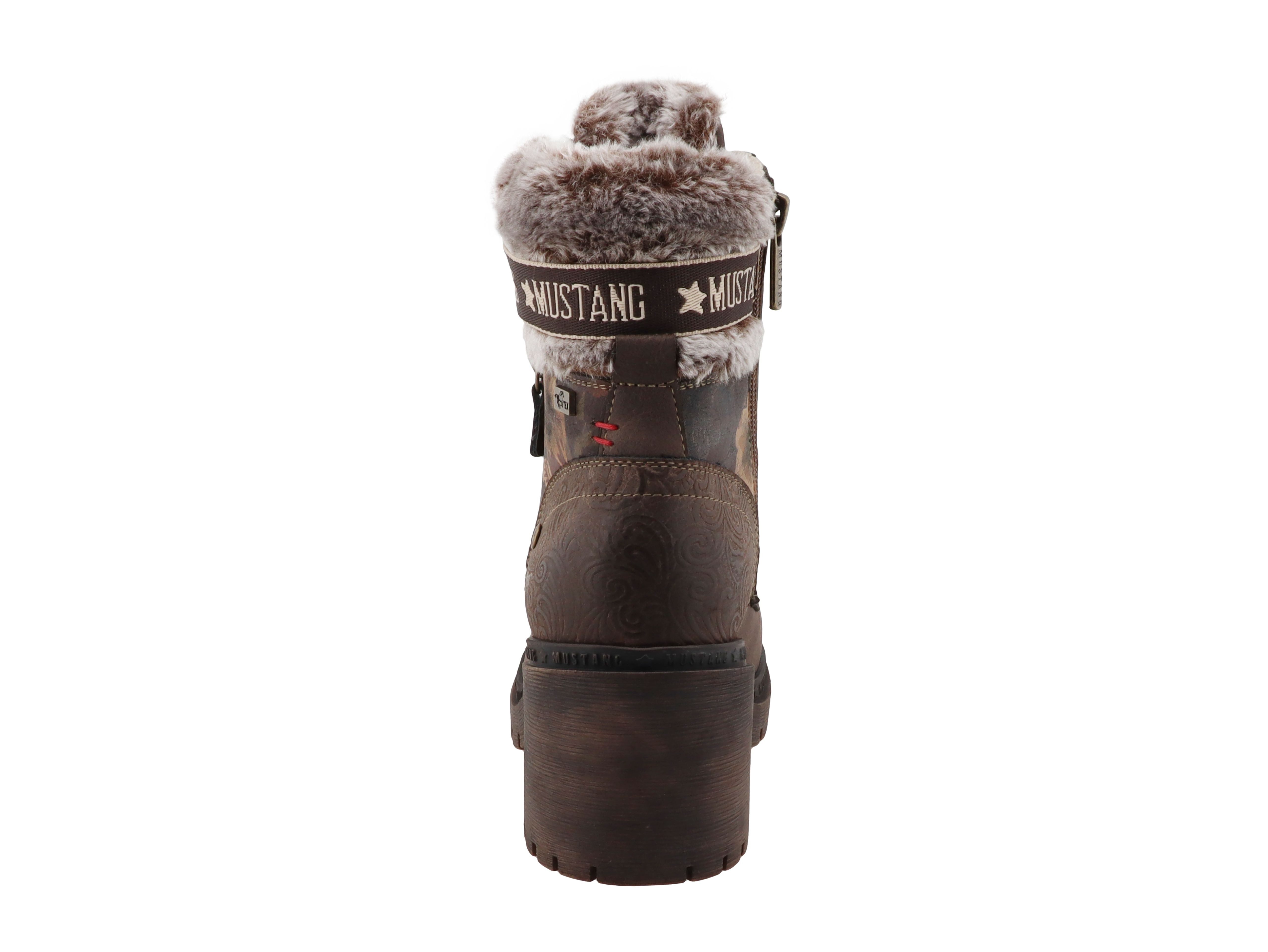 Mustang Shoes Stiefel Winterstiefelette Blockabsatz, Schnürboots mit Fellimitat am Schaftrand – Bild 2 von 4