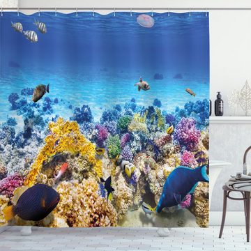 Abakuhaus Duschvorhang Moderner Digitaldruck mit 12 Haken auf Stoff Wasser Resistent Breite 175 cm, Höhe 180 cm, Fisch Ozean Korallen Goldfish