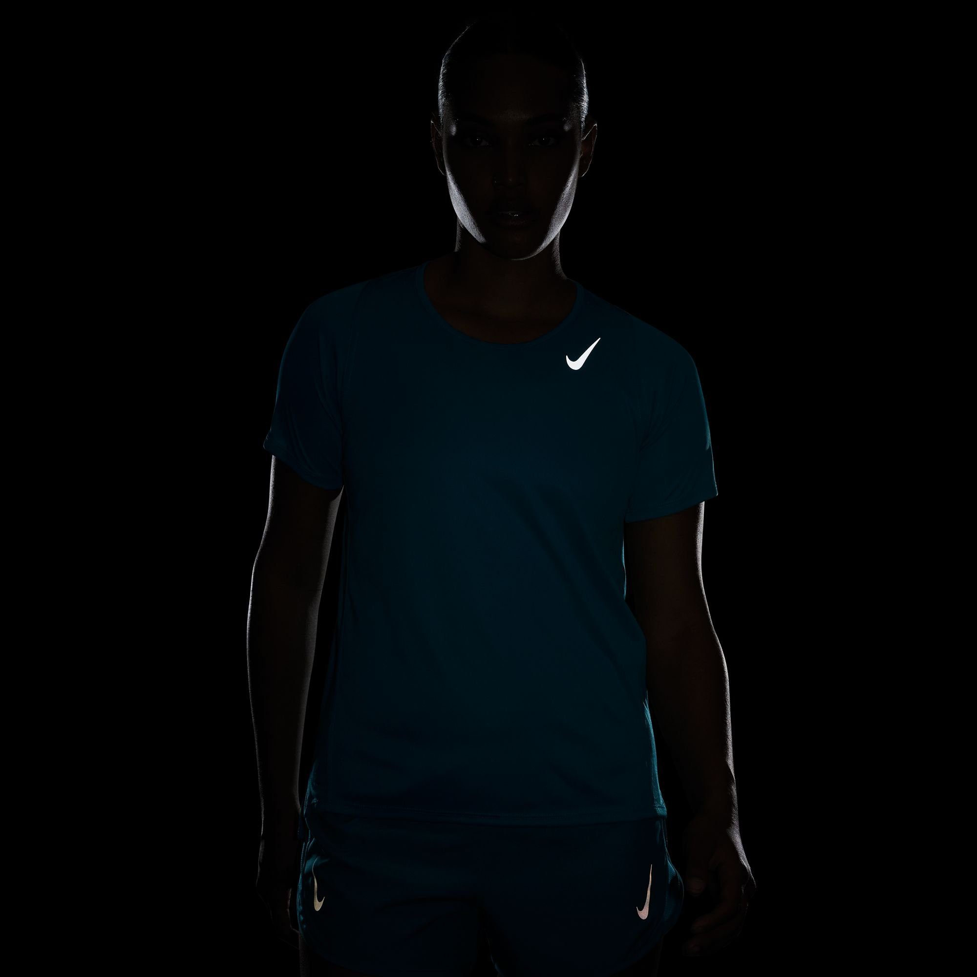 SHORT-SLEEVE Nike RUNNING Laufshirt DRI-FIT TOP WOMEN'S TEAL/REFLECTIVE RAPID SILV RACE