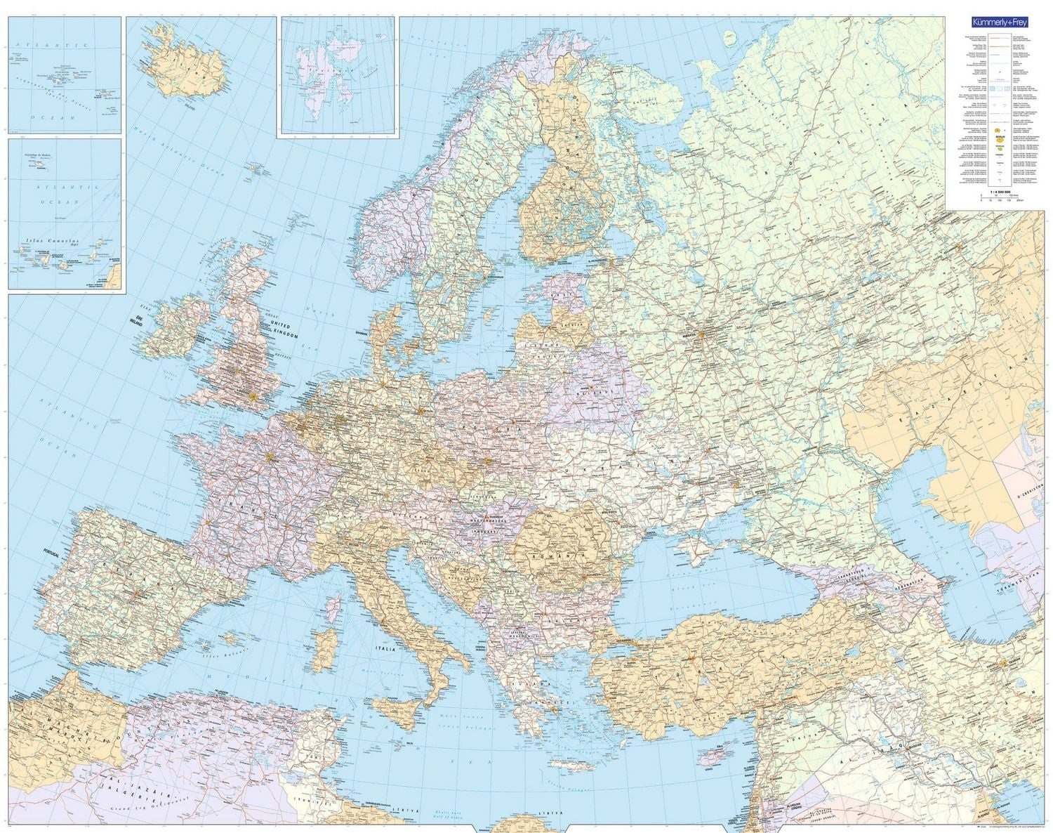 Kümmerly+Frey Europakarte politisch Poster 1:4,5 Mio. / diverse, Matt laminiert