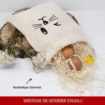TOBJA Osternest Oster- Baumwollbeutel-Set mit süßen Hasenmotiven, 2 Geschenksäckchen Ostern 25 x 30 cm, Osterdek