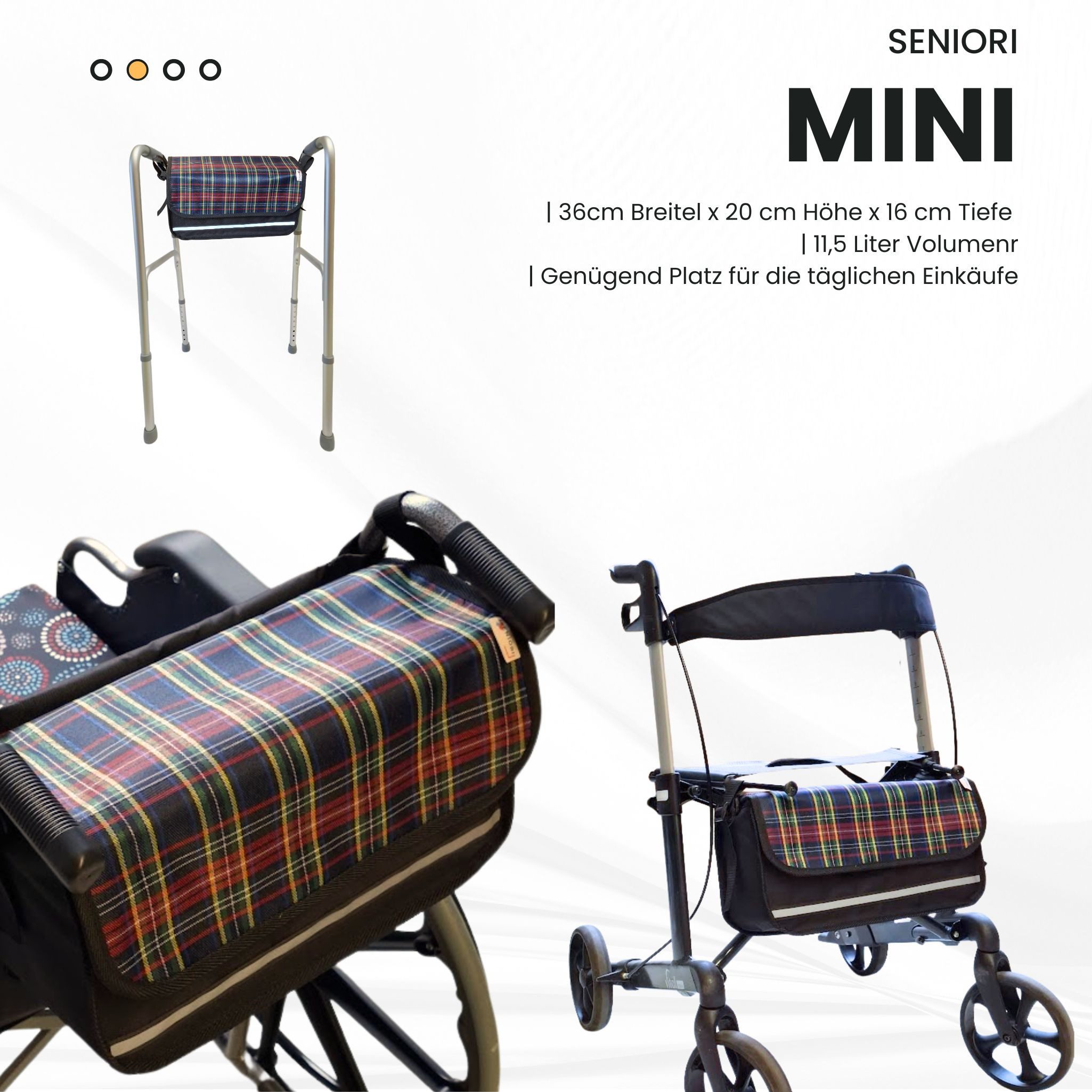 Seniori Aufbewahrungstasche SENIORI Rollator / Rollstuhl Tasche Rollatortasche Rollstuhltasche, 7M. Tartan - Mini
