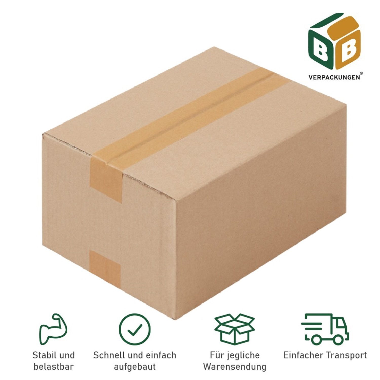 BB-Verpackungen Versandkarton Faltkartons, 1-wellig, 200 mm x 150 mm x 90 mm, 100 Stück