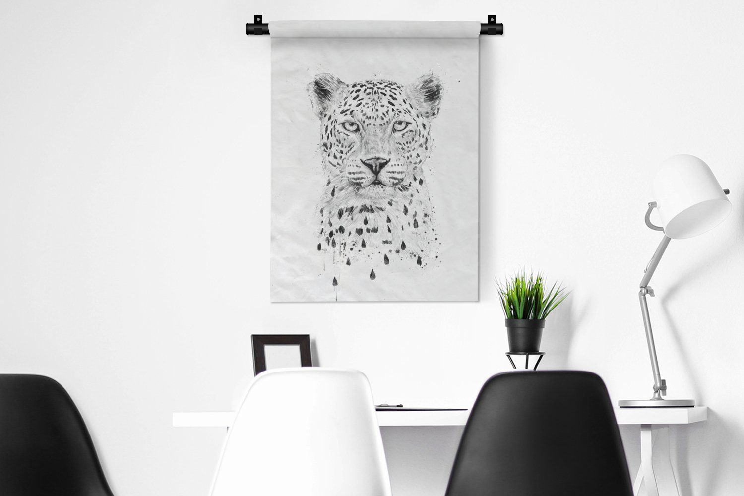 Wohnzimmer, an - MuchoWow für Tapisserie, Tiere, Wand, Deko Wanddekoobjekt Leopard - Punkte der Schlafzimmer