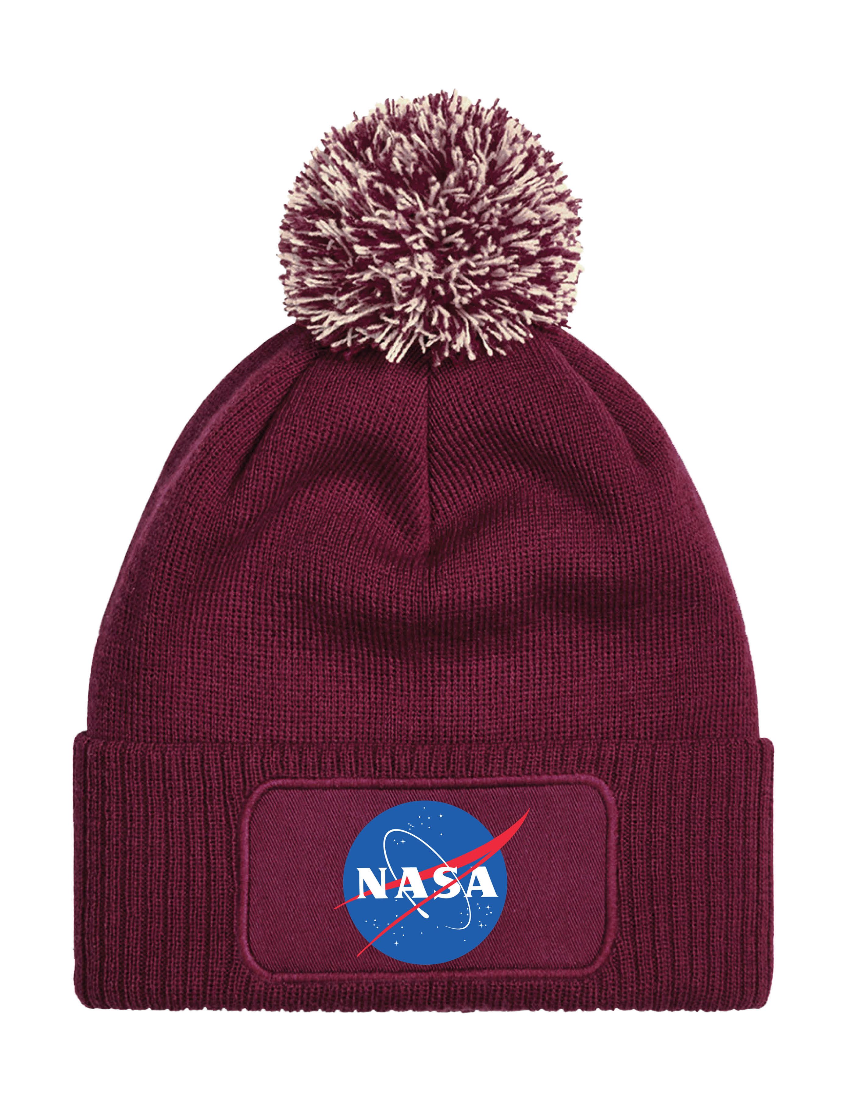Beanie Unisex Strick Bommel Beanie Mütze mit Nasa Aufdruck Geschenk