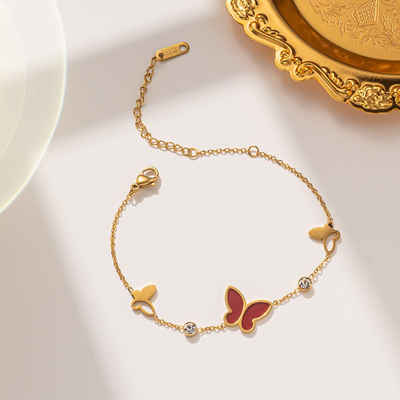 ENGELSINN Goldarmband Armreif Armband Kettenarmband Gold Schmetterling Rot (1-tlg), inkl. Geschenkbox