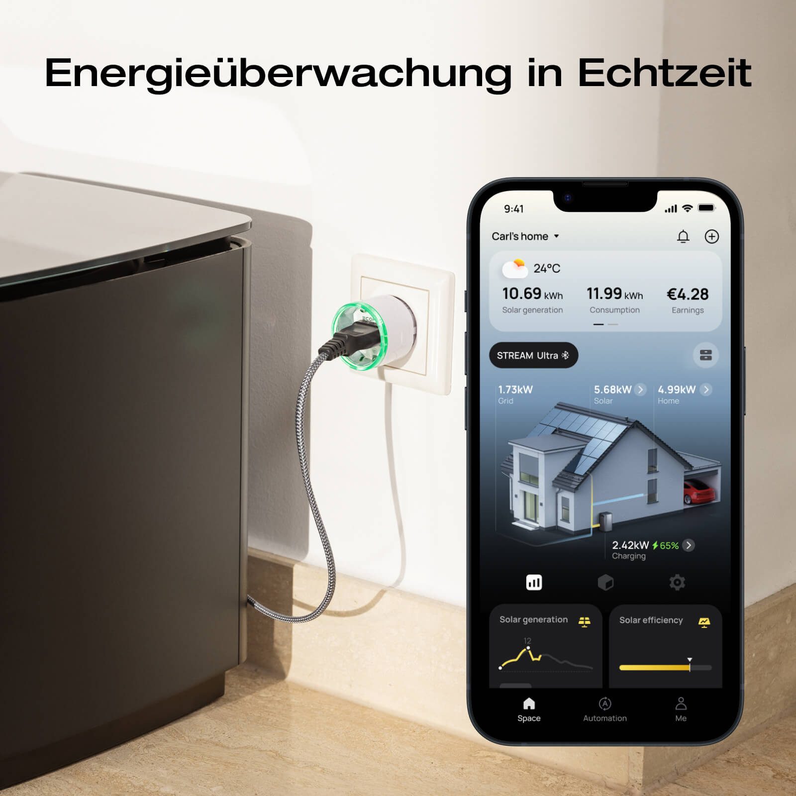 Ecoflow Steckdose EcoFlow Smart Plug, WLAN-Steckdose, 1-St., Überwachung des Stromverbrauchs & automatische Energiezuweisung