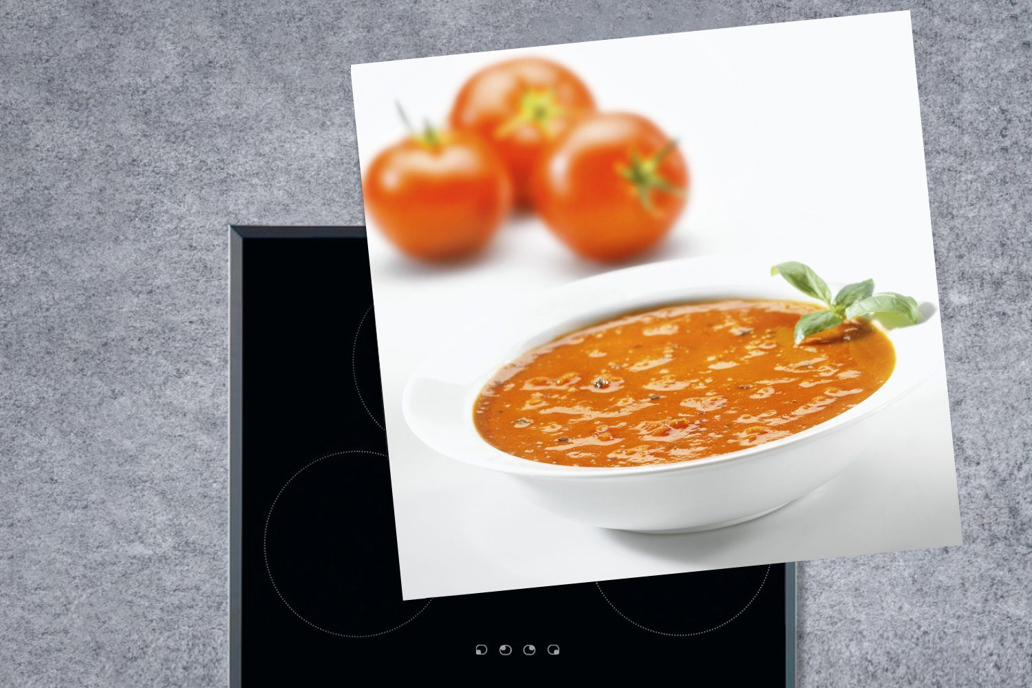 Tomaten der Arbeitsplatte küche tlg), Herdblende-/Abdeckplatte in (1 für Ceranfeldabdeckung, cm, Frische Tomatensuppe, MuchoWow 78x78 Vinyl,