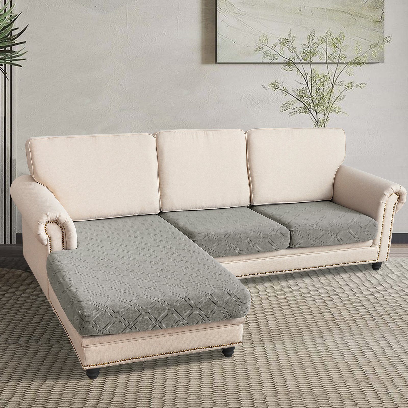 Sofabezug L Form, Jacquard Ecksofa Sitzkissenbezug, Stretch Couch Sofahusse, Sunicol, Sofa Überzug, Hochelastischer, Universal Couchbezug Für 1/2/3/4 Sitzer Hellgrau