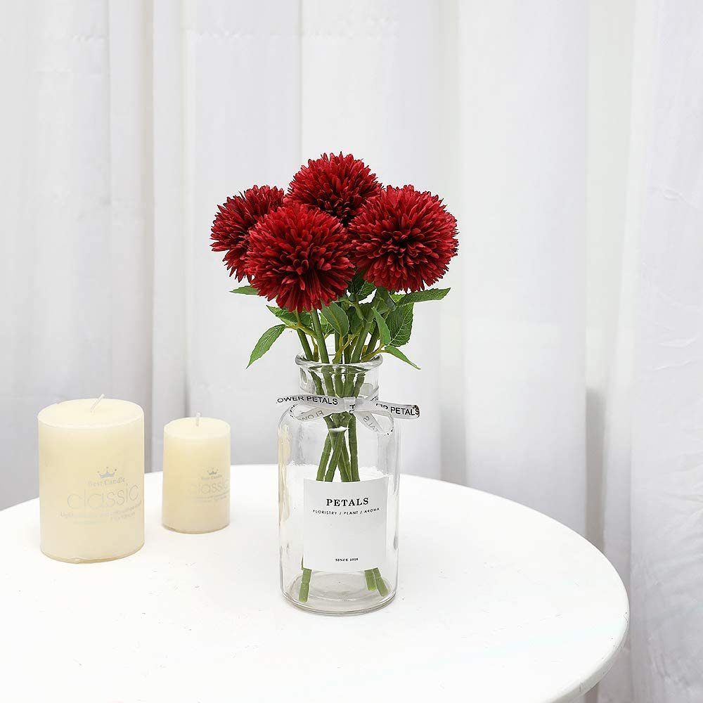 Kunstblume Künstliche Hortensie Blumen,Seide Rot Jormftte Kugel, Pompon