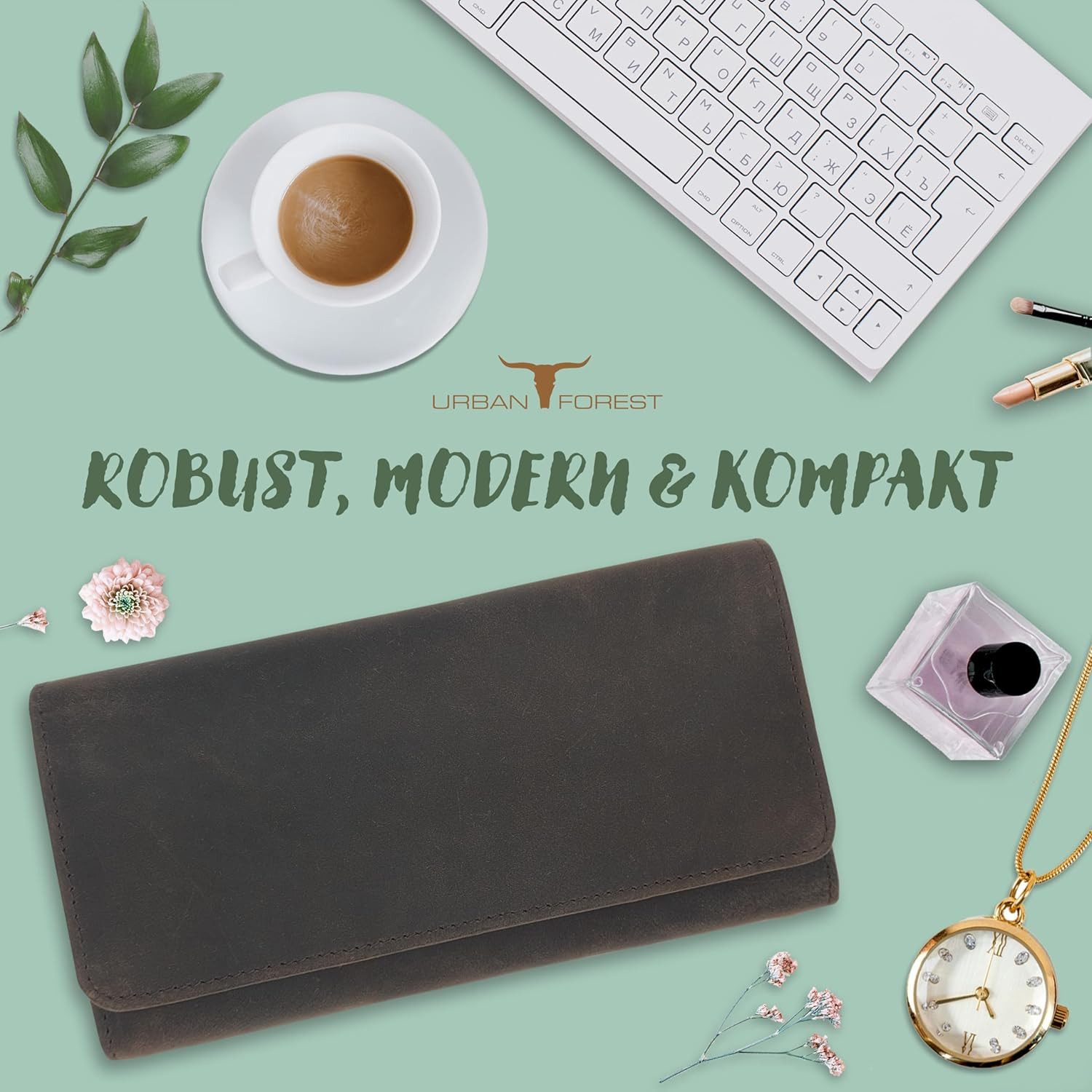 URBAN FOREST Geldbörse Damen Geldbörse lang aus 100% Leder Reißverschluss & Kartenfächer