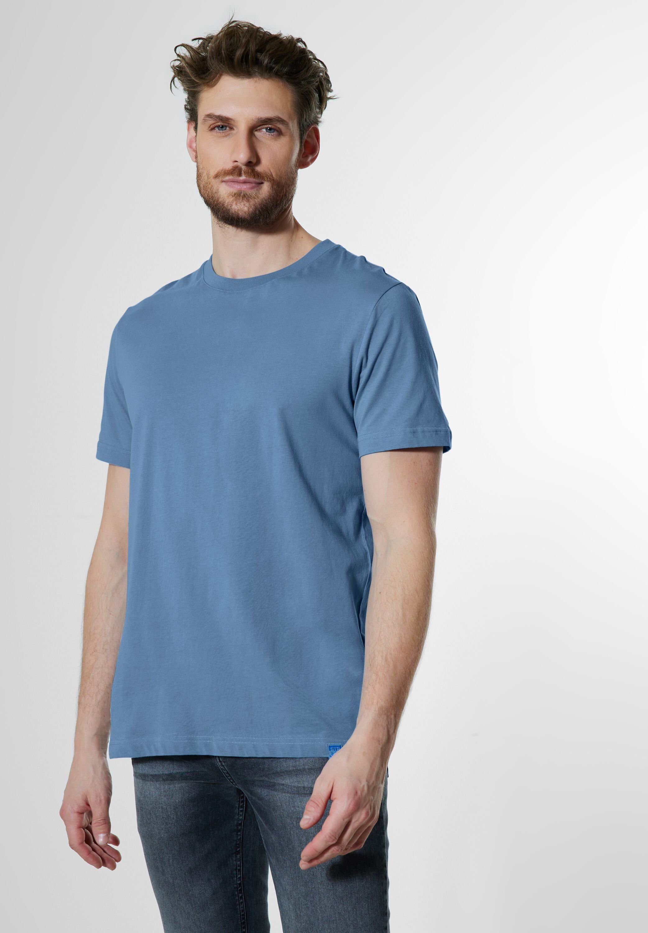T-Shirt MEN Rundhalsausschnitt STREET ONE smoky blue