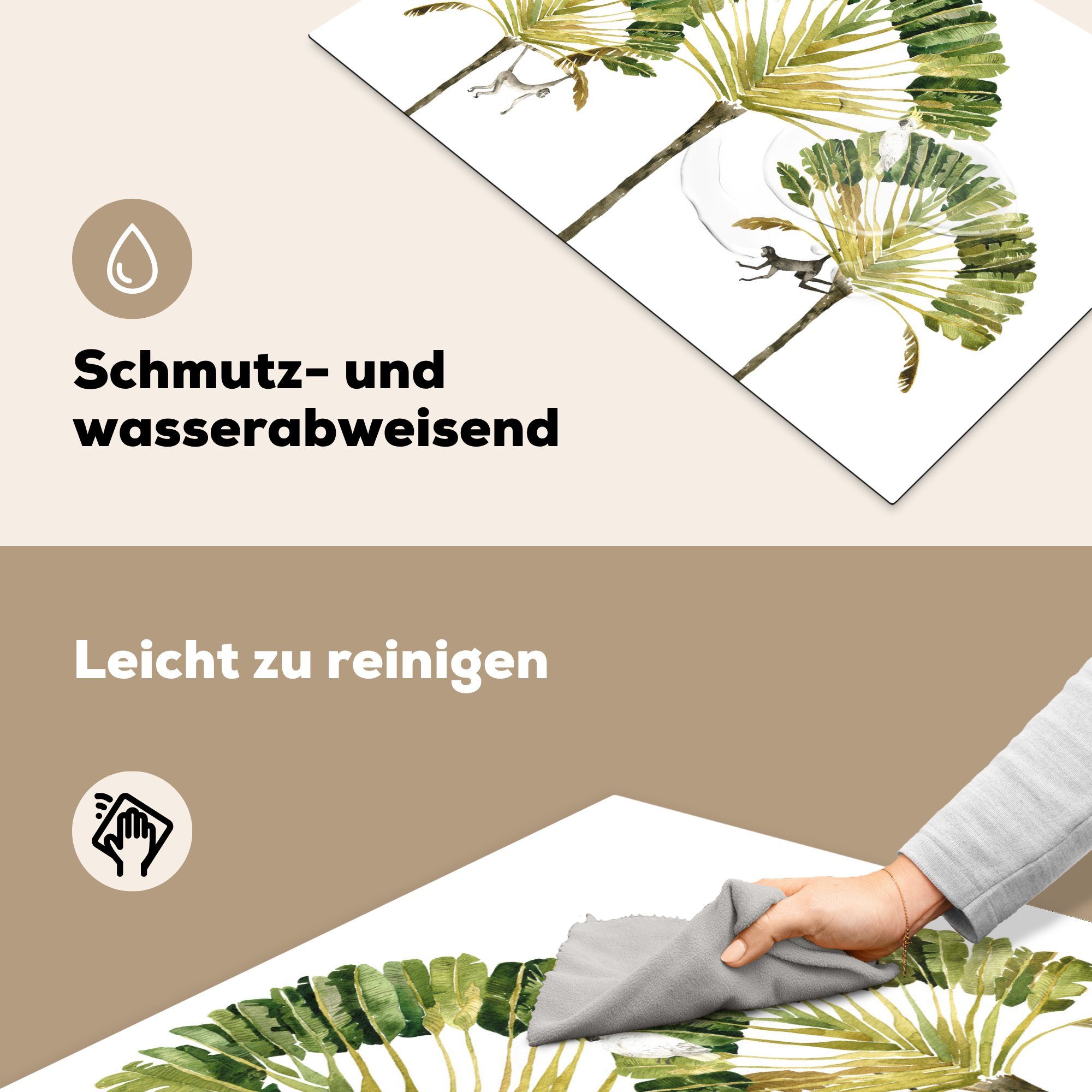 81x52 Baum, - tlg), cm, Dschungel die MuchoWow Schutz - (1 Kakadu Induktionskochfeld Ceranfeldabdeckung küche, Vinyl, für Herdblende-/Abdeckplatte