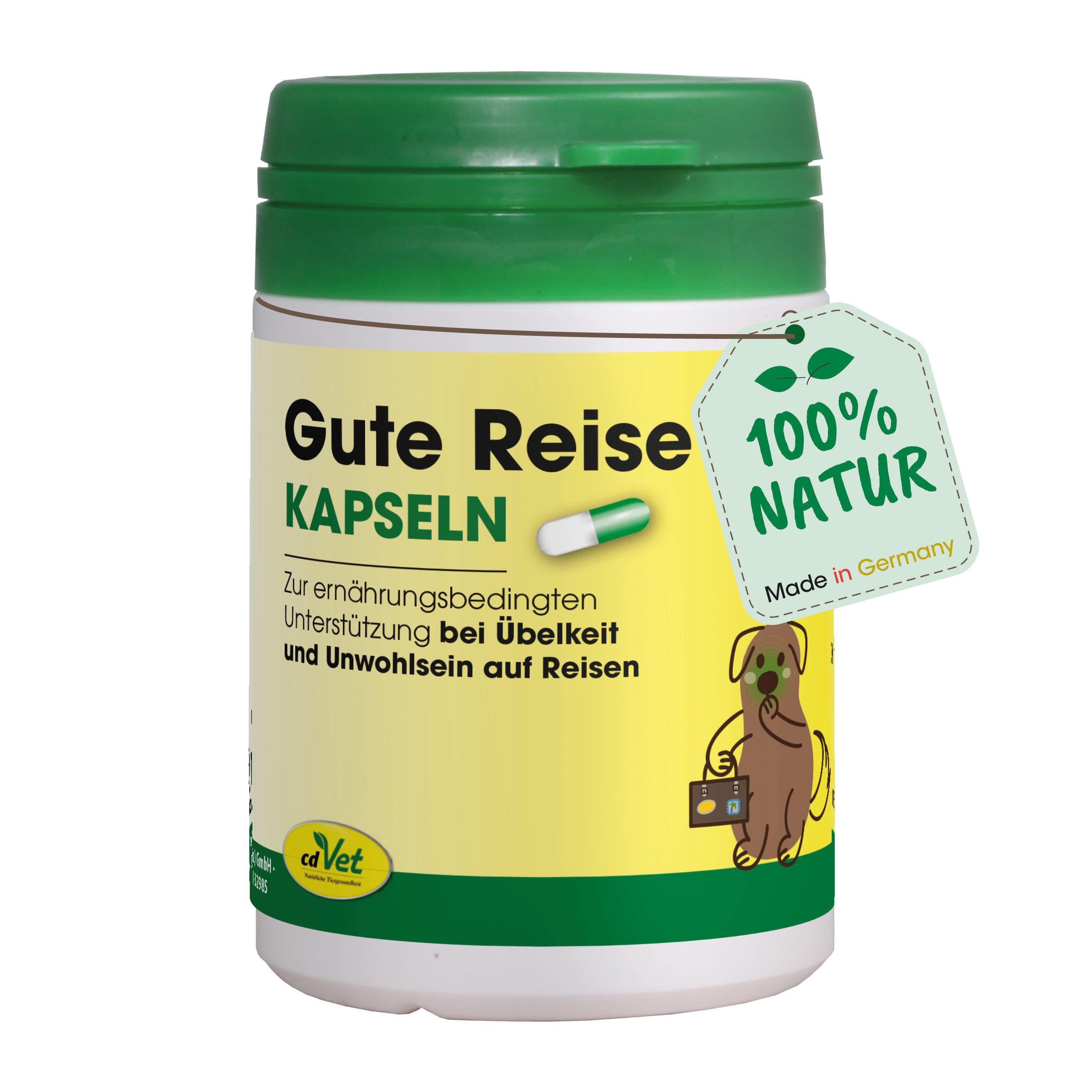 cdVet Gute Reise Kapseln, Ergänzungsfutter für: Hunde, Bei Reisen, Übelkeit, Unwohlsein, Stress