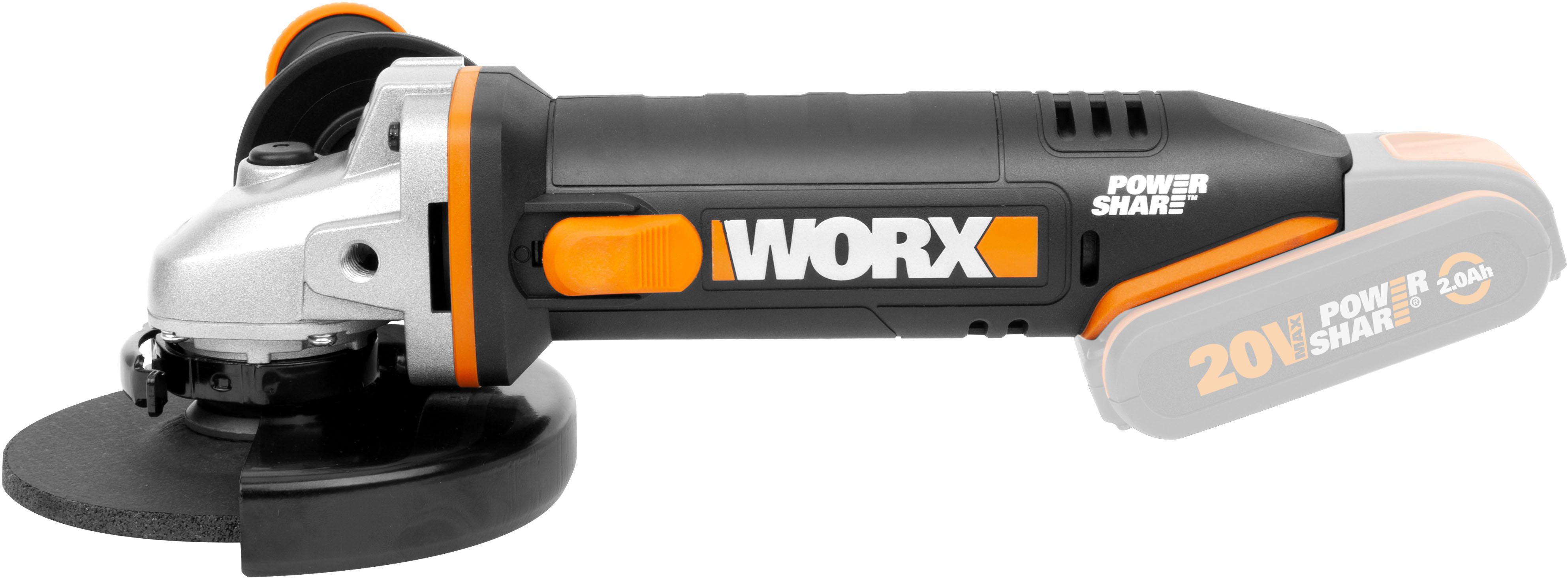 Worx Akku-Winkelschleifer WX803.9, 125 mm Scheiben, 2-Position Handgriff, ohne Akku & Ladegerät