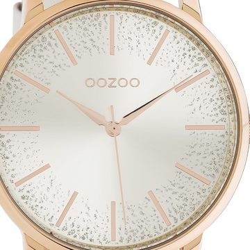 OOZOO Quarzuhr Oozoo Damen Armbanduhr weiß Analog, Damenuhr rund, mittel (ca. 36mm) Lederarmband, Elegant-Style