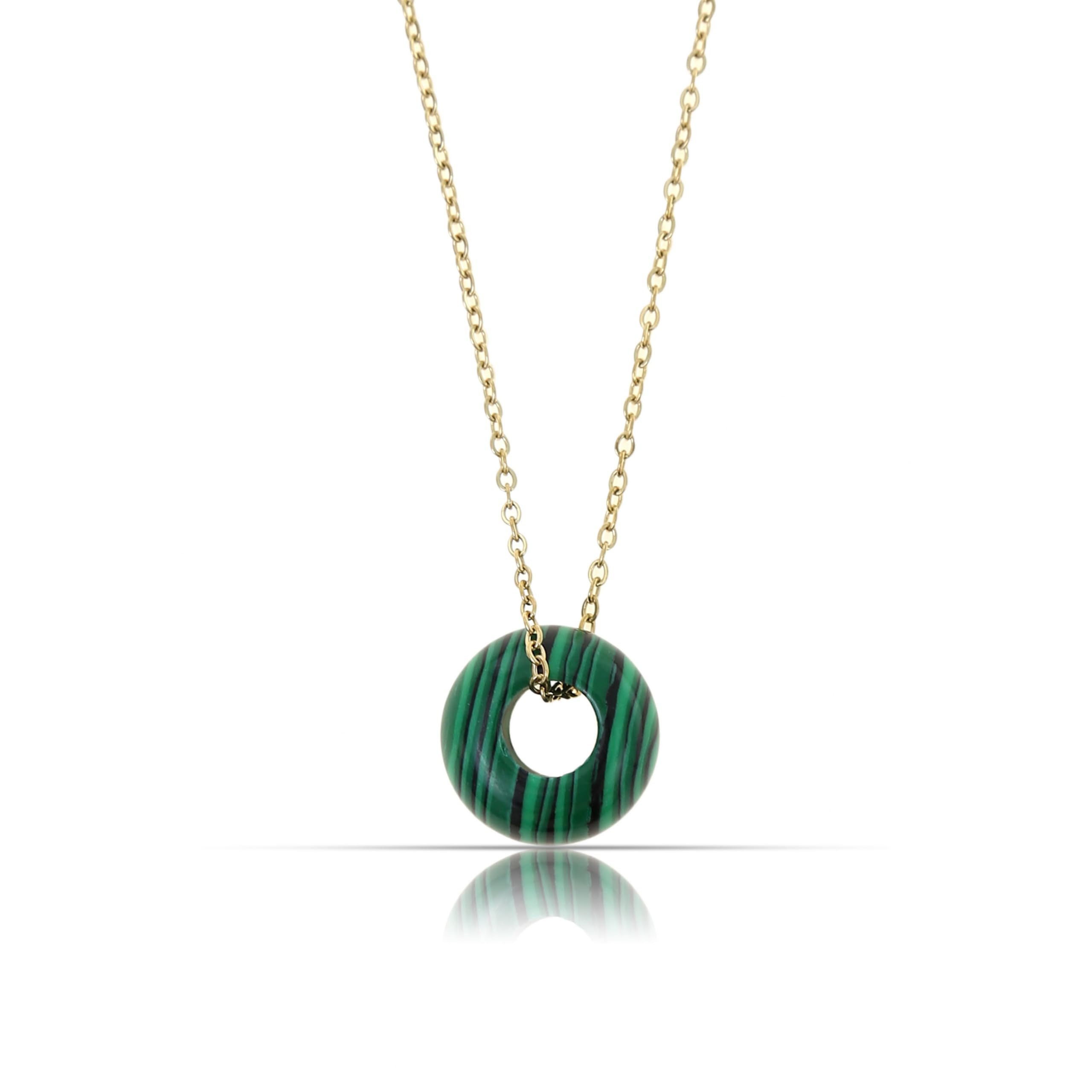 Kette mit Anhänger Gold Halskette Damen mit Rundem Mondstein Anhänger aus Edelstahl