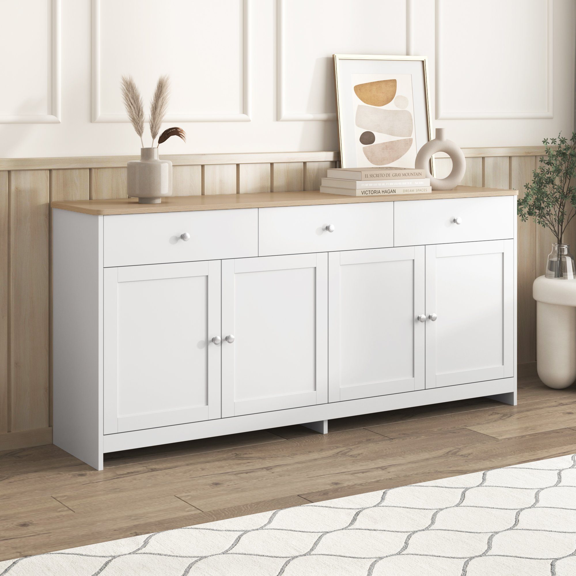 OKWISH Sideboard (mit weißer Holzmaserung, vier günstig online kaufen