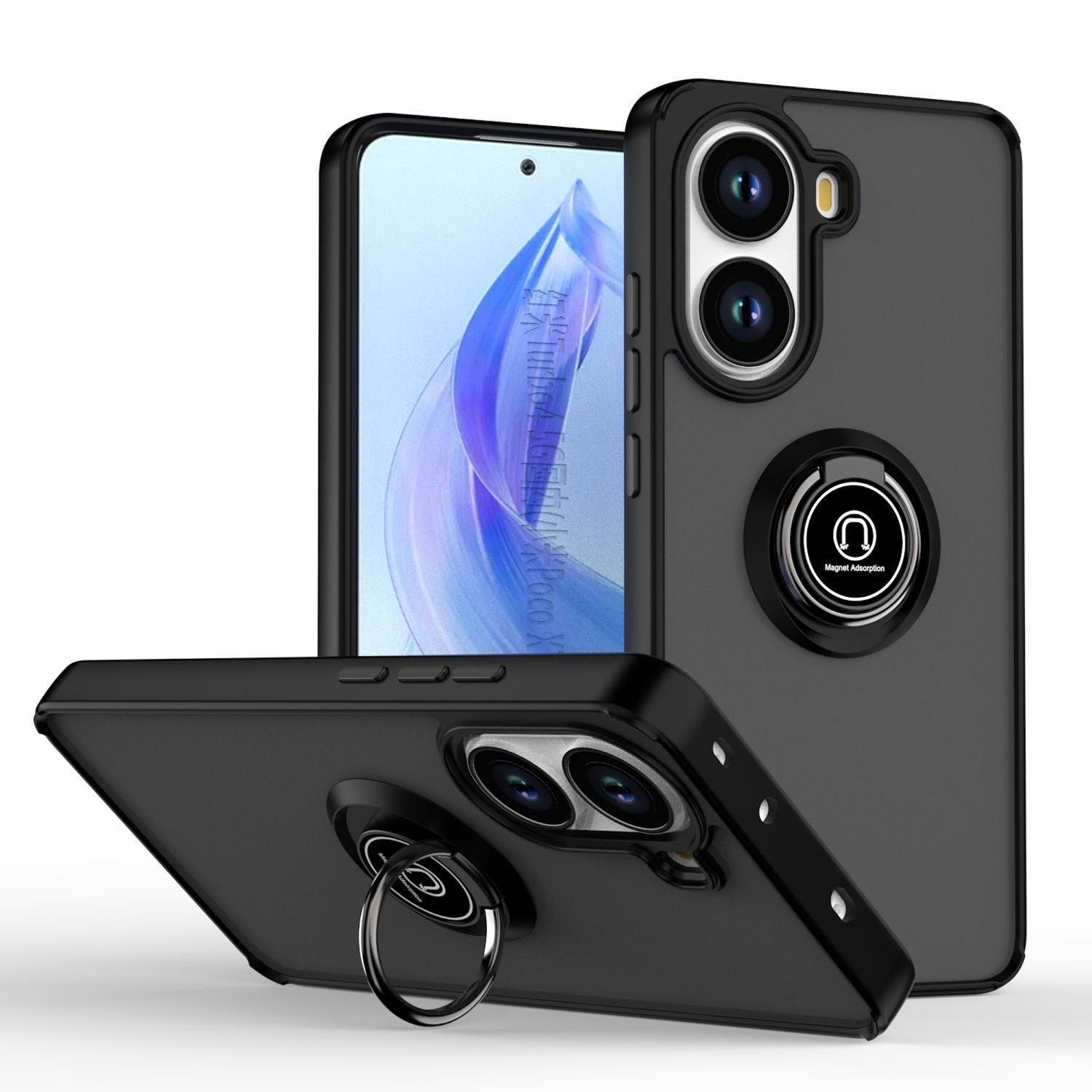 Wigento Handyhülle Für Xiaomi Poco X7 Pro 5G / Redmi Turbo 4 Design Schutz Hülle Schwarz, Magnetringhalter stoßfestes Hybrid Material