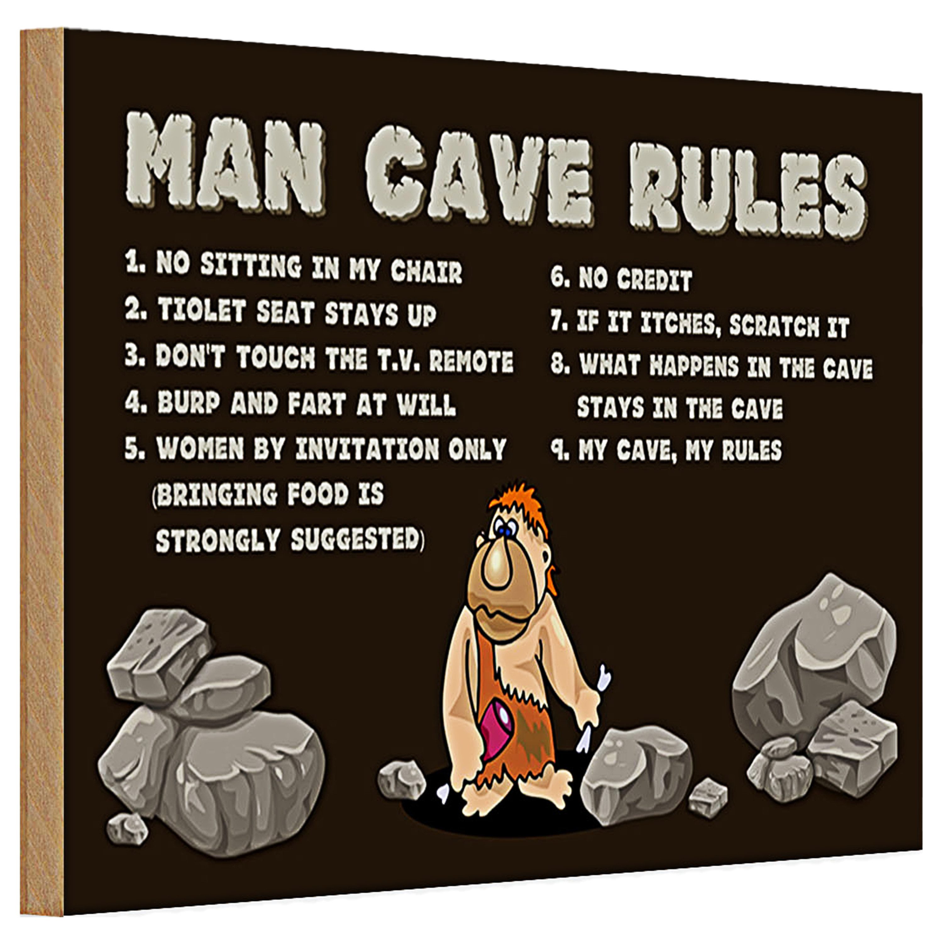 Roomando Holzbild Holzschild Spruch 30x20cm man cave rules Männer Regeln
