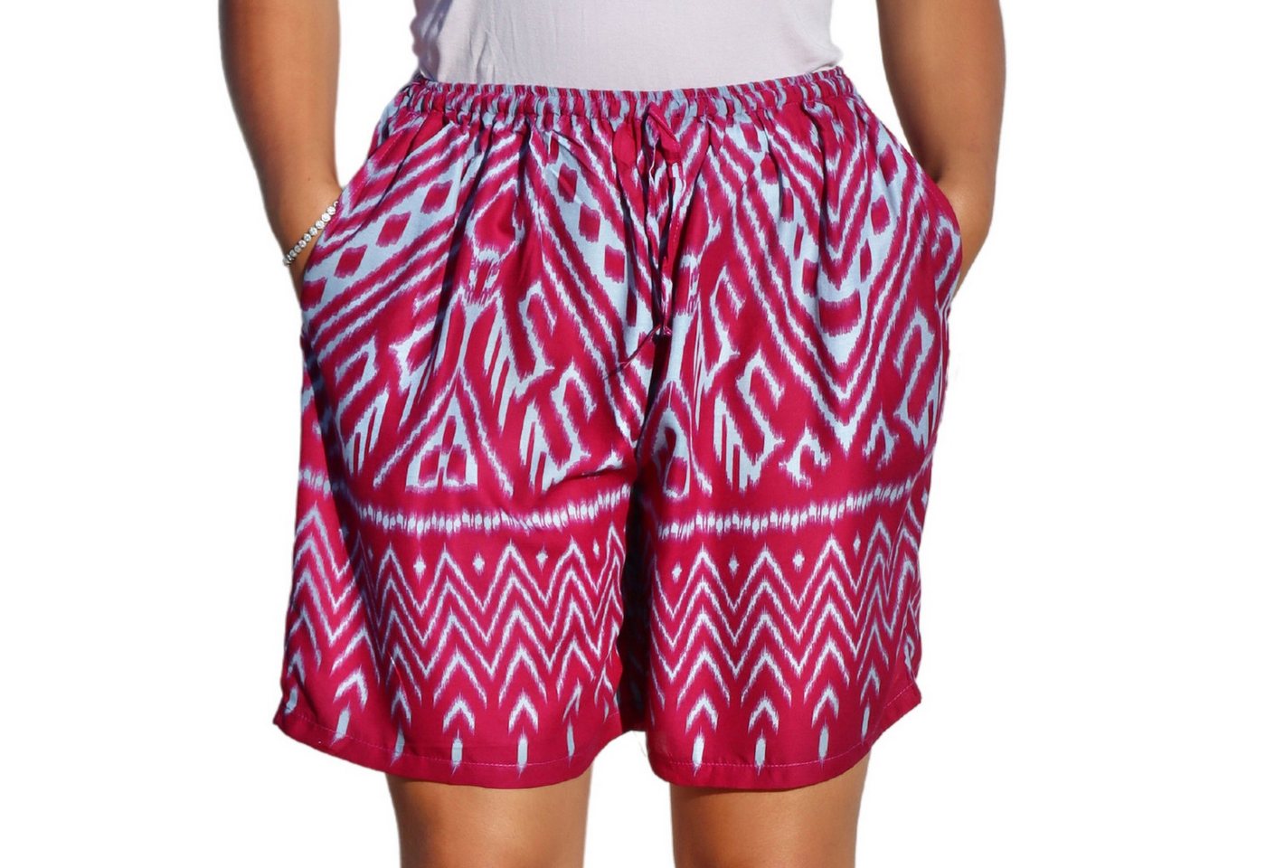 PANASIAM Shorts kurze Hose Damen Shorts Sweatshort aus 100% Viskose Stoffhose Wellness gemusterte Sommerhose mit Kordelzug und Taschen leichte Strandshort