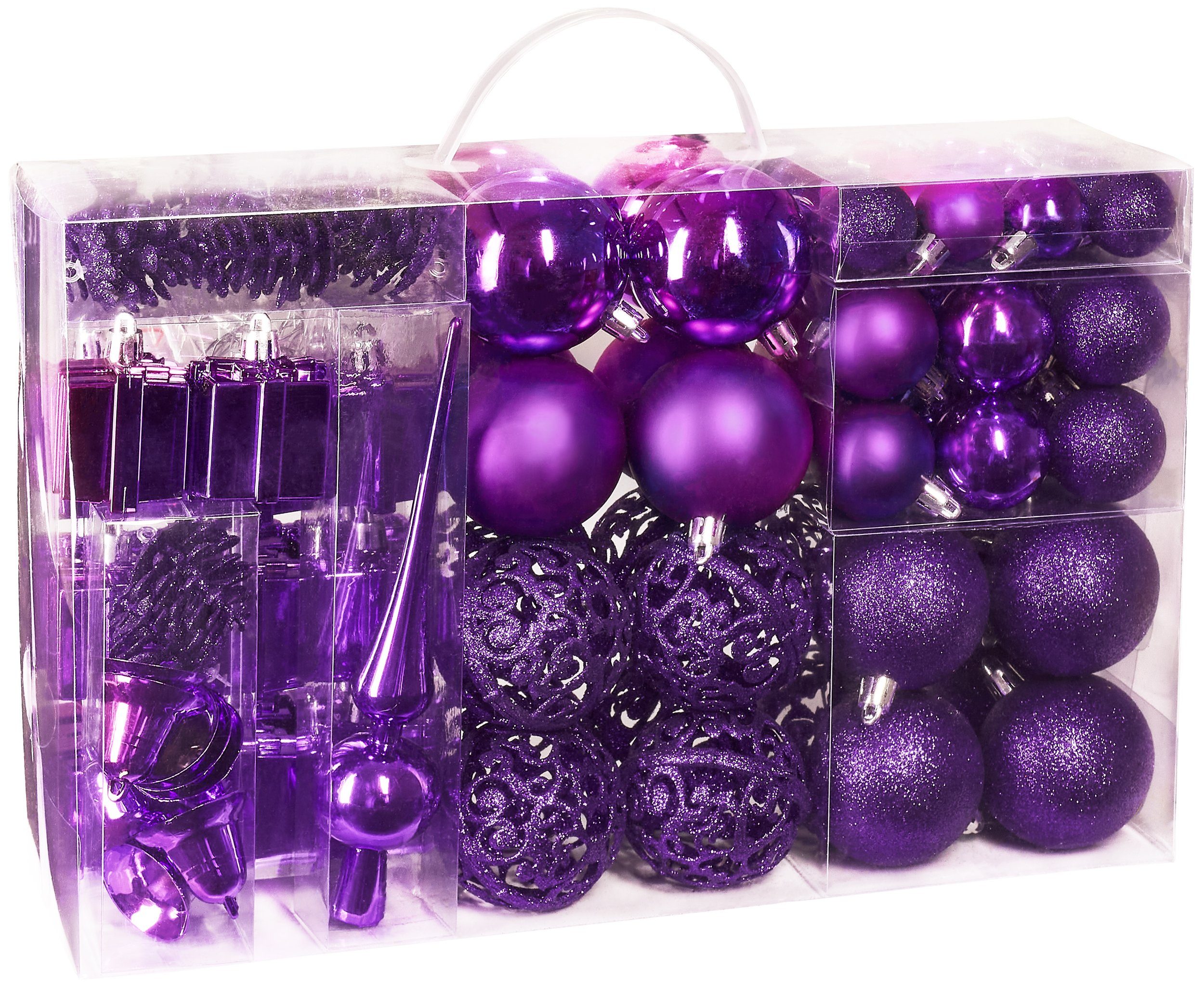BRUBAKER Weihnachtsbaumkugel 101-teiliges Weihnachtskugel-Set mit Baumspitze, Christbaumschmuck aus Kunststoff, Weihnachtsdekoration edel und robust