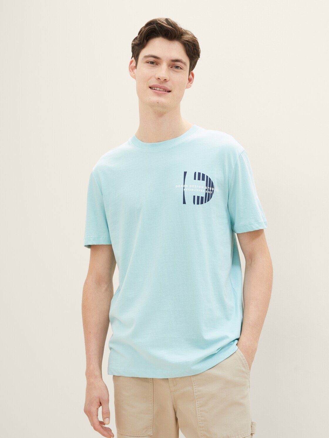 pastel Print TAILOR T-Shirt T-Shirt Denim turquoise mit TOM