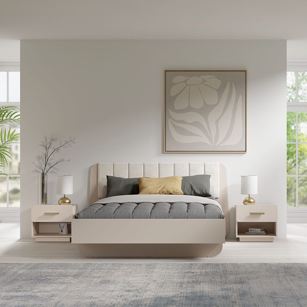 Lomadox Schlafzimmer-Set LOUSADA-166, (Spar-Set, 3-tlg., Bettgestell Nachttische), in beige, 160x200cm Liegefläche, Kopfteilpolster