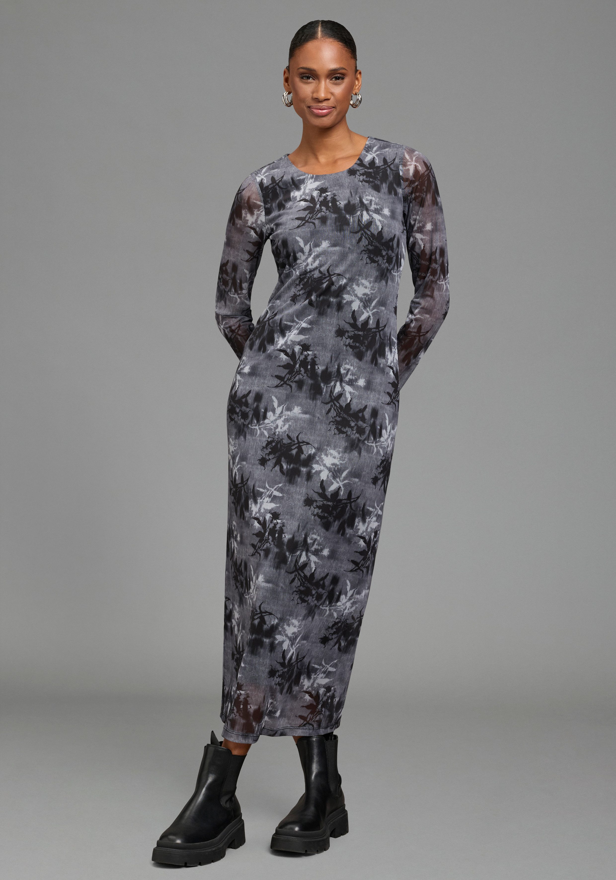 Bruno Banani Meshkleid in moderner Midi-Länge figurbetonte Passform, aus Mesh und Jersey